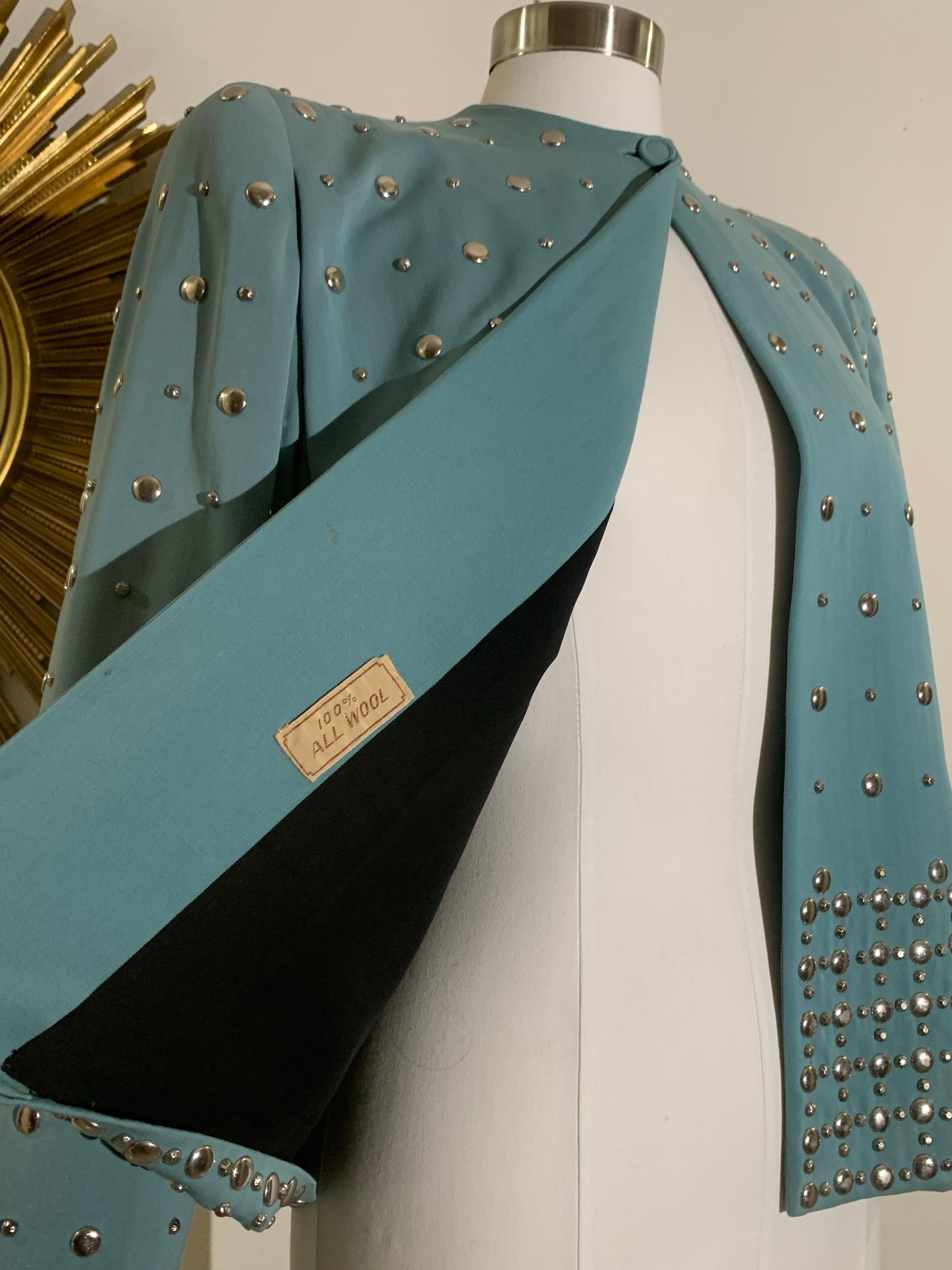 Fred Block - Veste à épaules dénudées et cloutée en gabardine de laine vert menthe des années 1940 en vente 7