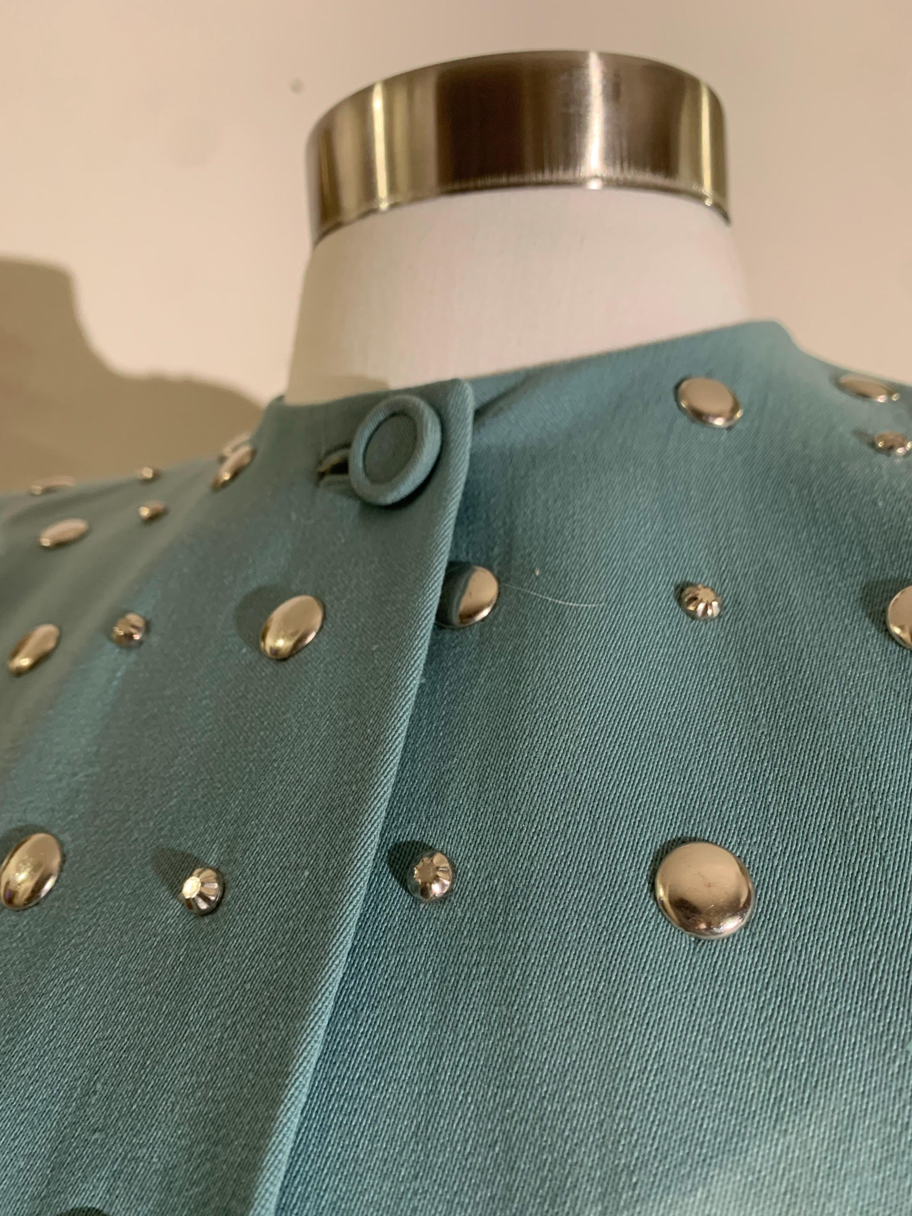 Fred Block - Veste à épaules dénudées et cloutée en gabardine de laine vert menthe des années 1940 en vente 9
