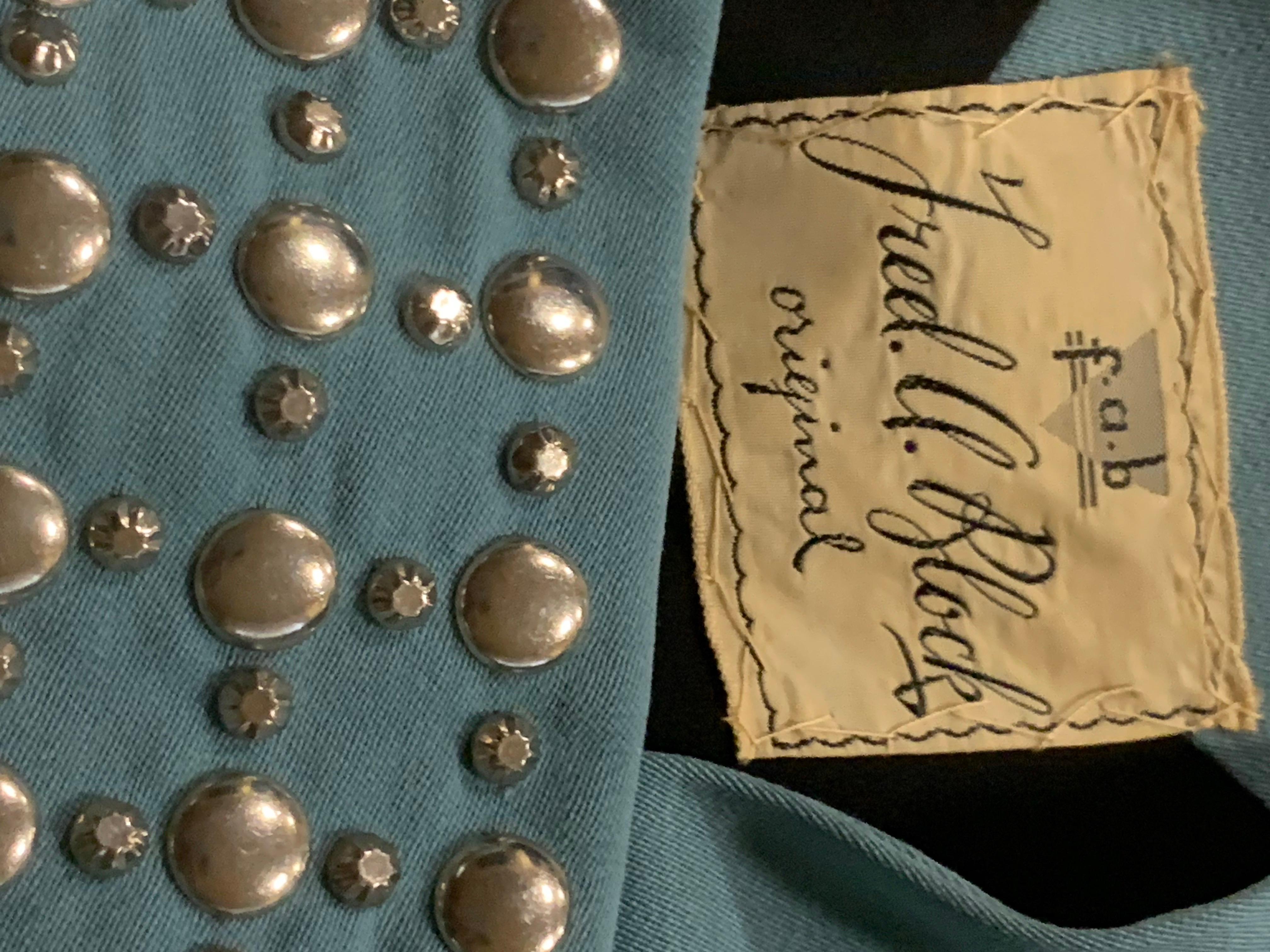 Fred Block - Veste à épaules dénudées et cloutée en gabardine de laine vert menthe des années 1940 en vente 12