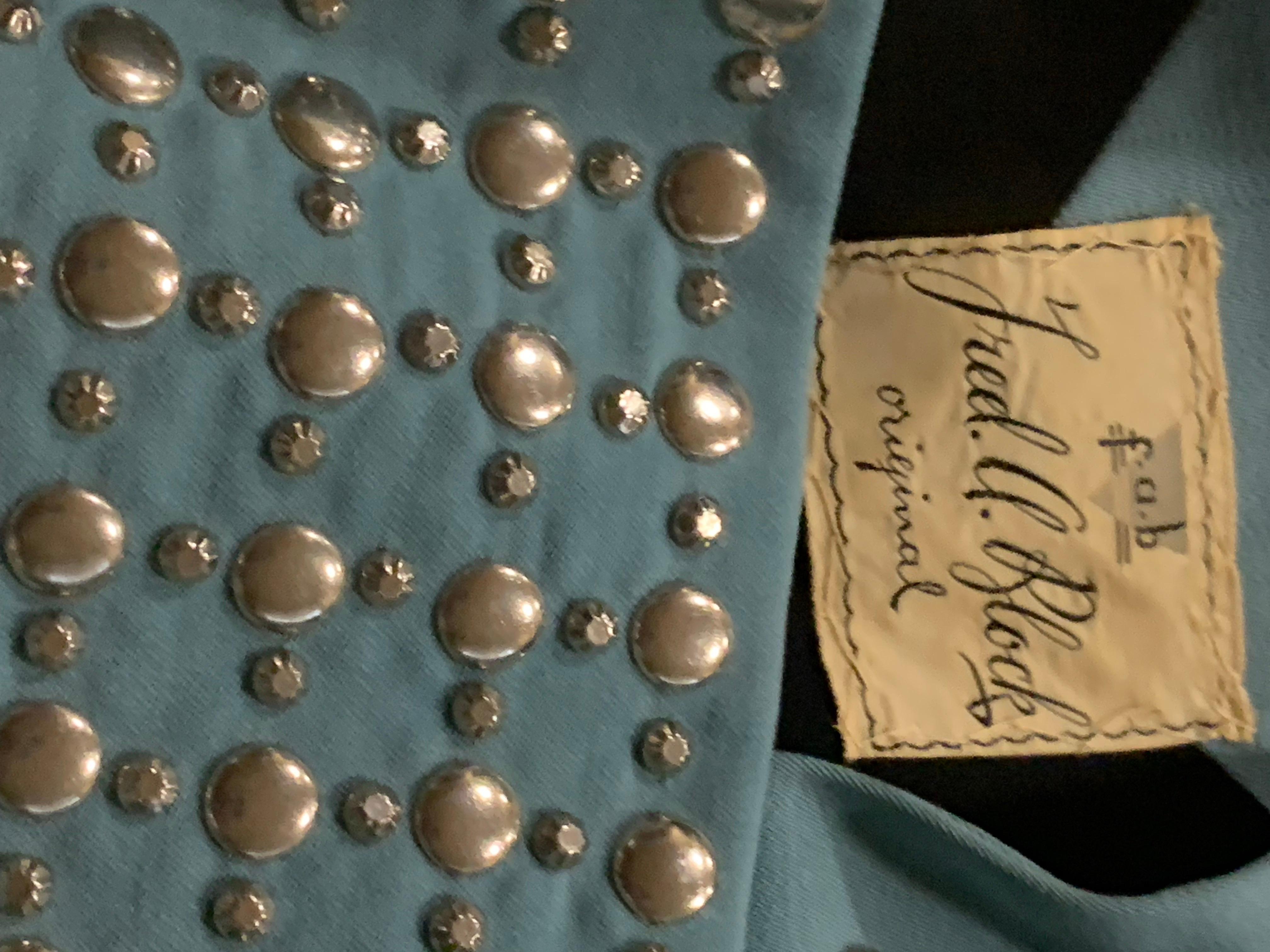 Fred Block - Veste à épaules dénudées et cloutée en gabardine de laine vert menthe des années 1940 en vente 13