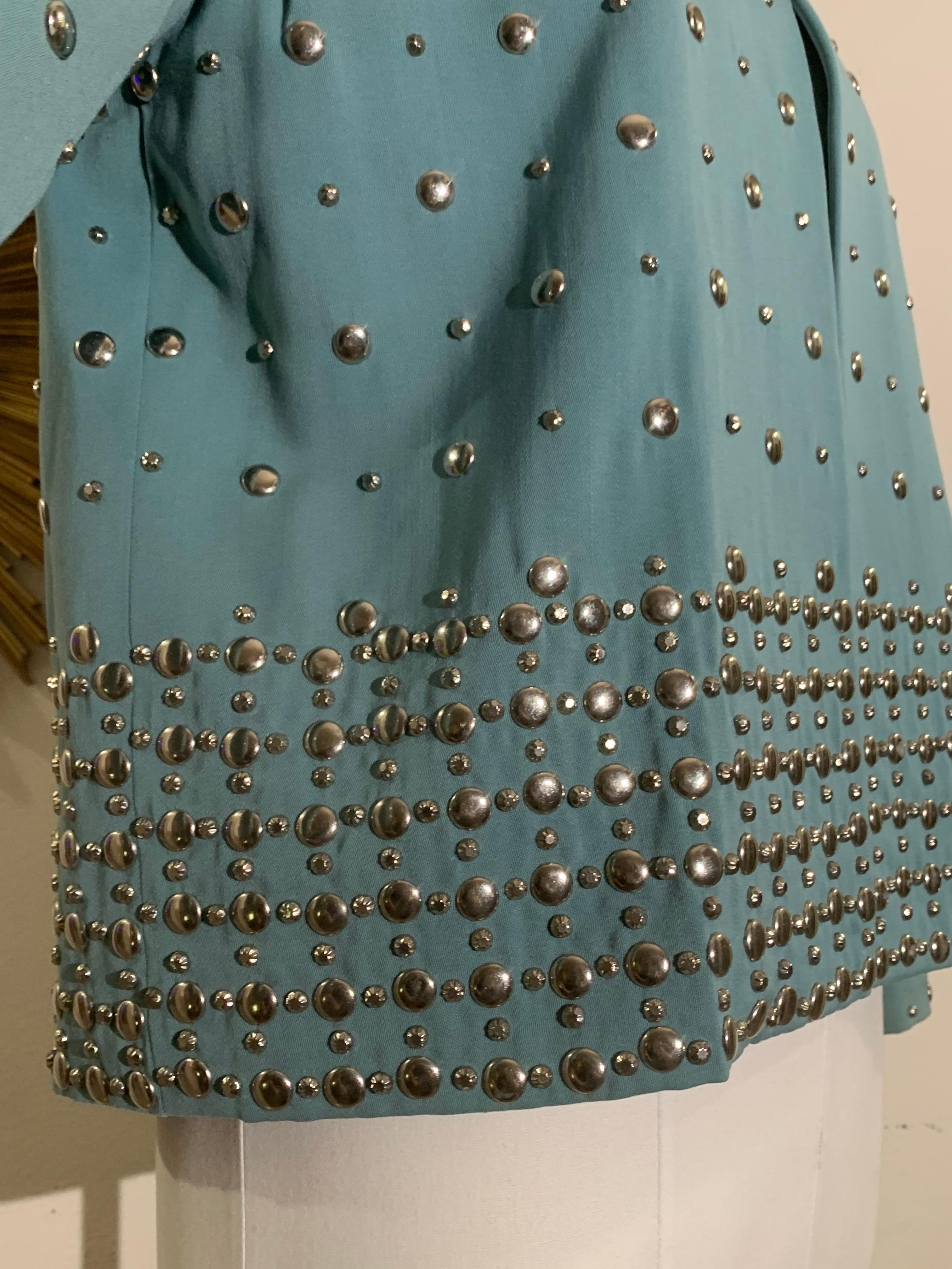 Fred Block - Veste à épaules dénudées et cloutée en gabardine de laine vert menthe des années 1940 Pour femmes en vente