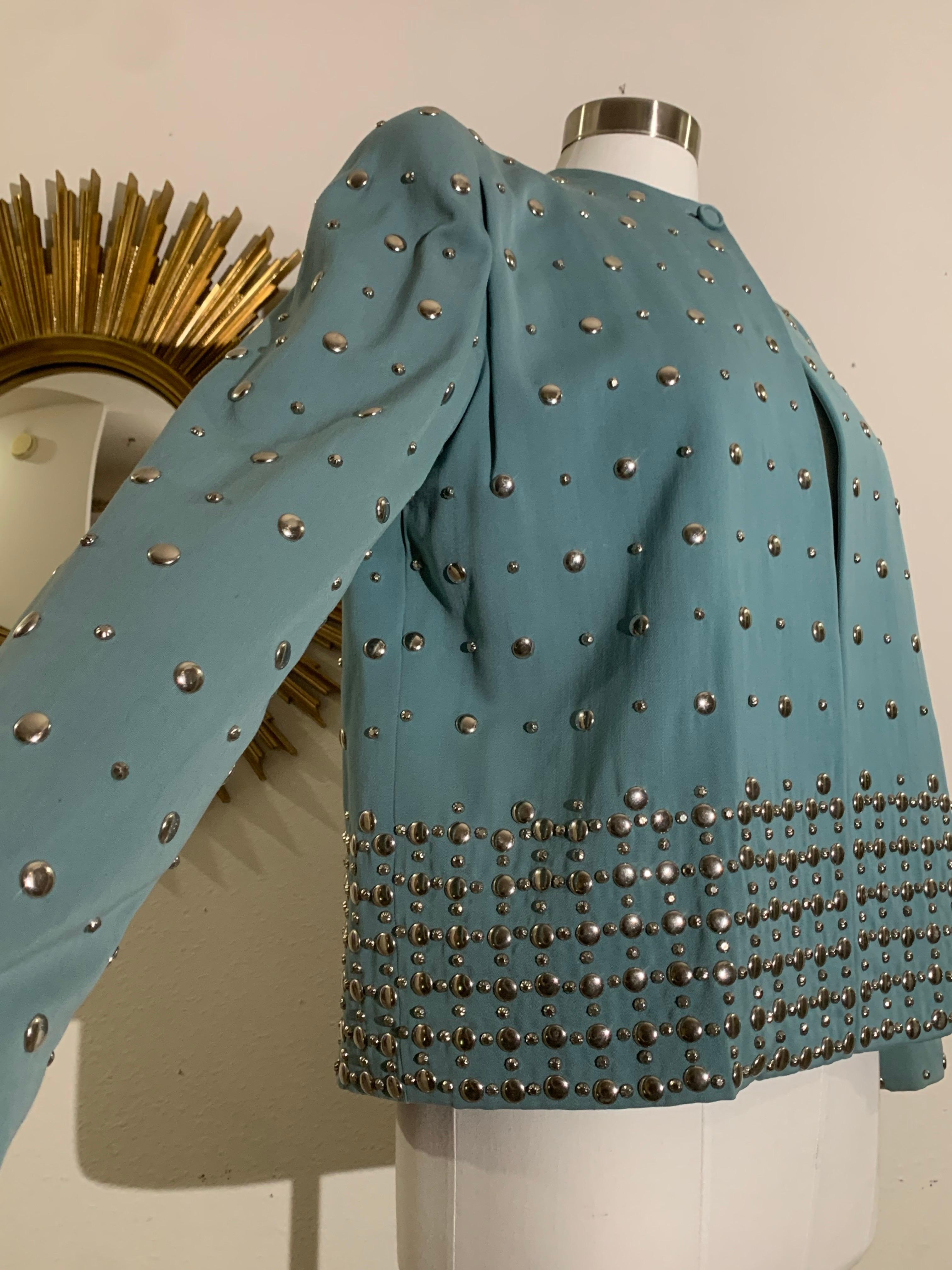 Fred Block - Veste à épaules dénudées et cloutée en gabardine de laine vert menthe des années 1940 en vente 1