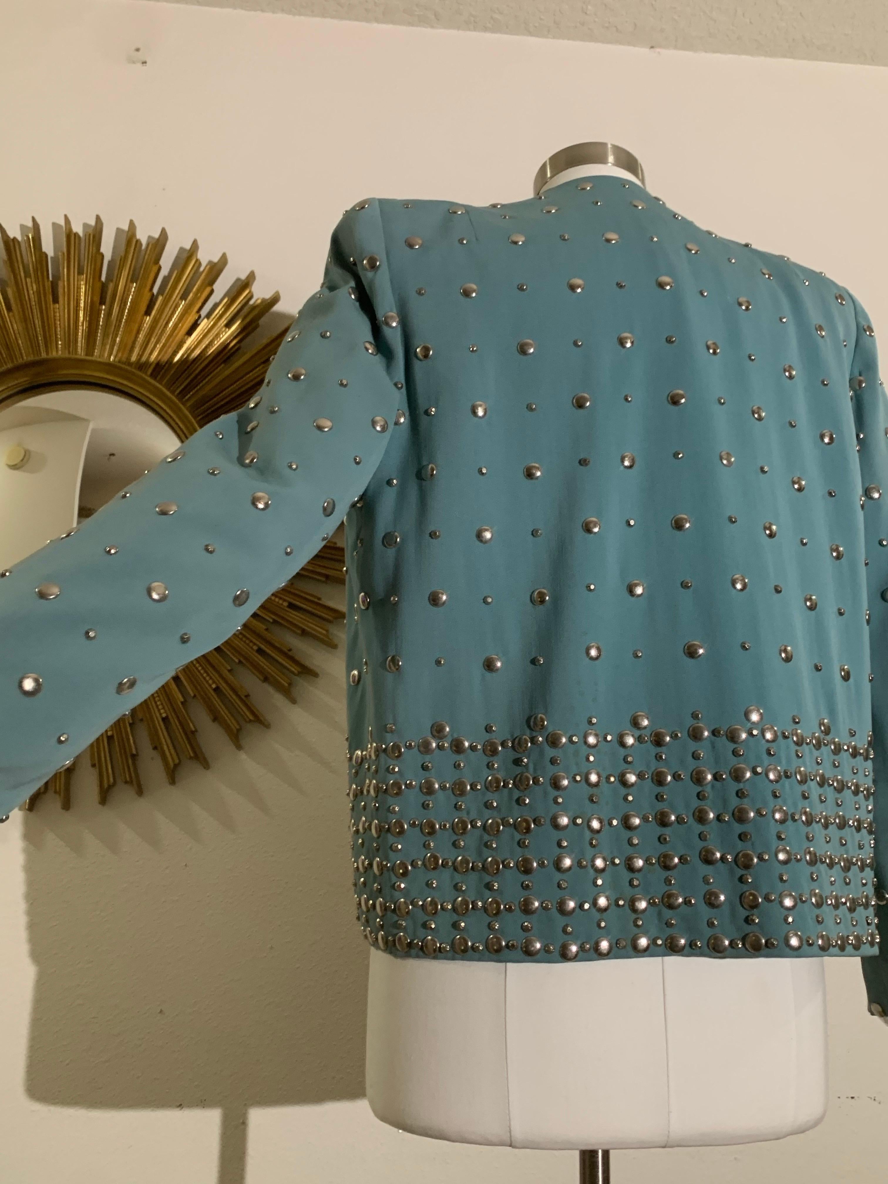 Fred Block - Veste à épaules dénudées et cloutée en gabardine de laine vert menthe des années 1940 en vente 2