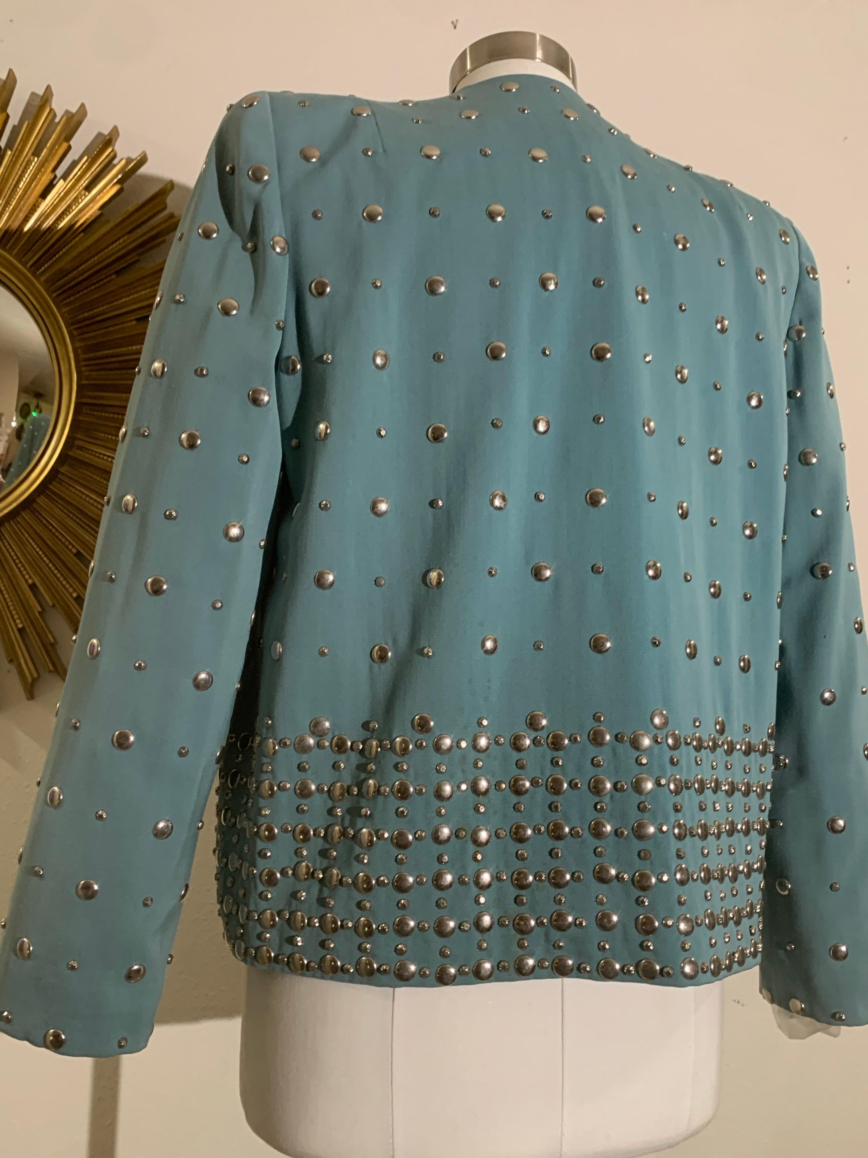 Fred Block - Veste à épaules dénudées et cloutée en gabardine de laine vert menthe des années 1940 en vente 3