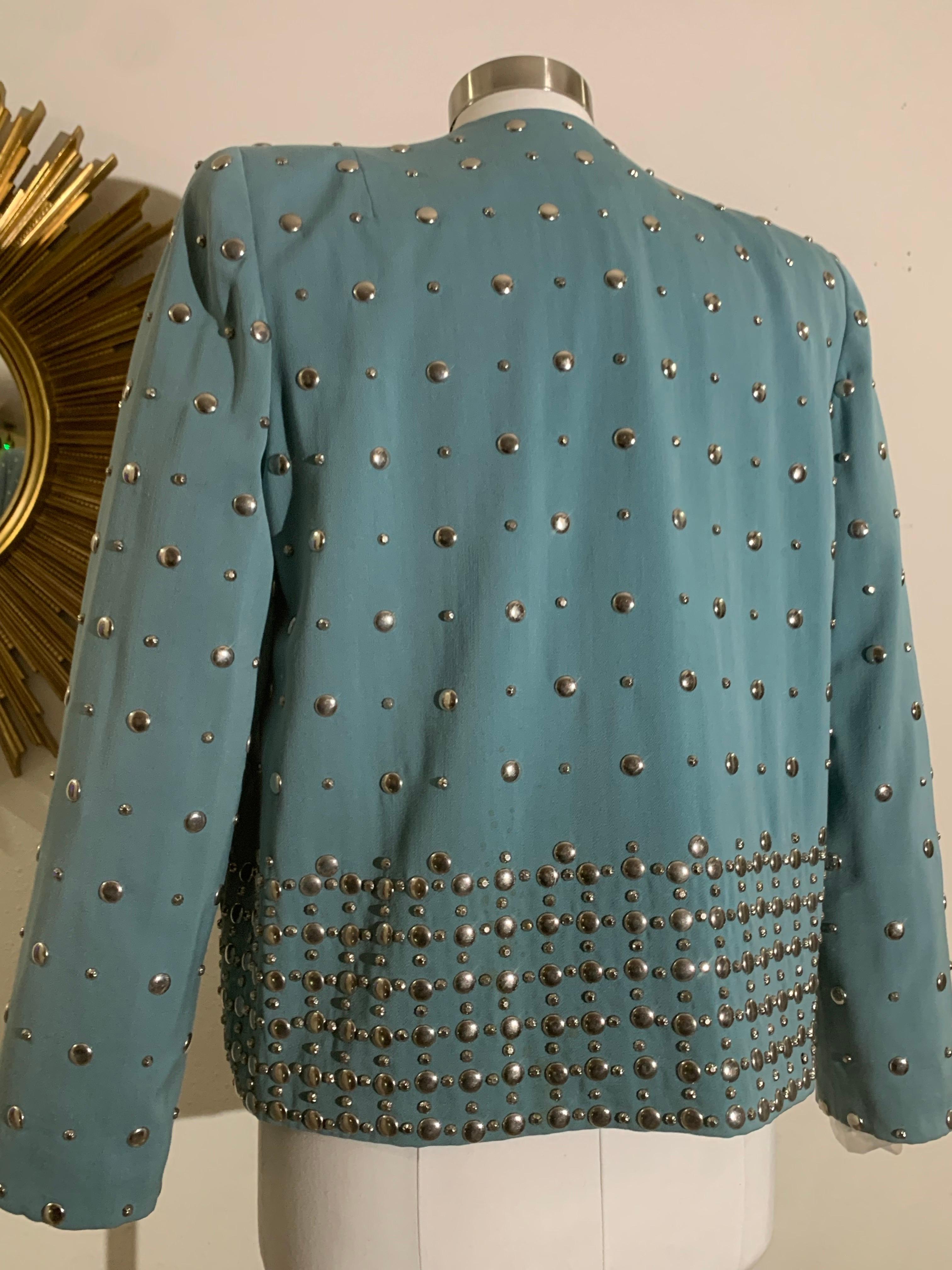 Fred Block - Veste à épaules dénudées et cloutée en gabardine de laine vert menthe des années 1940 en vente 4