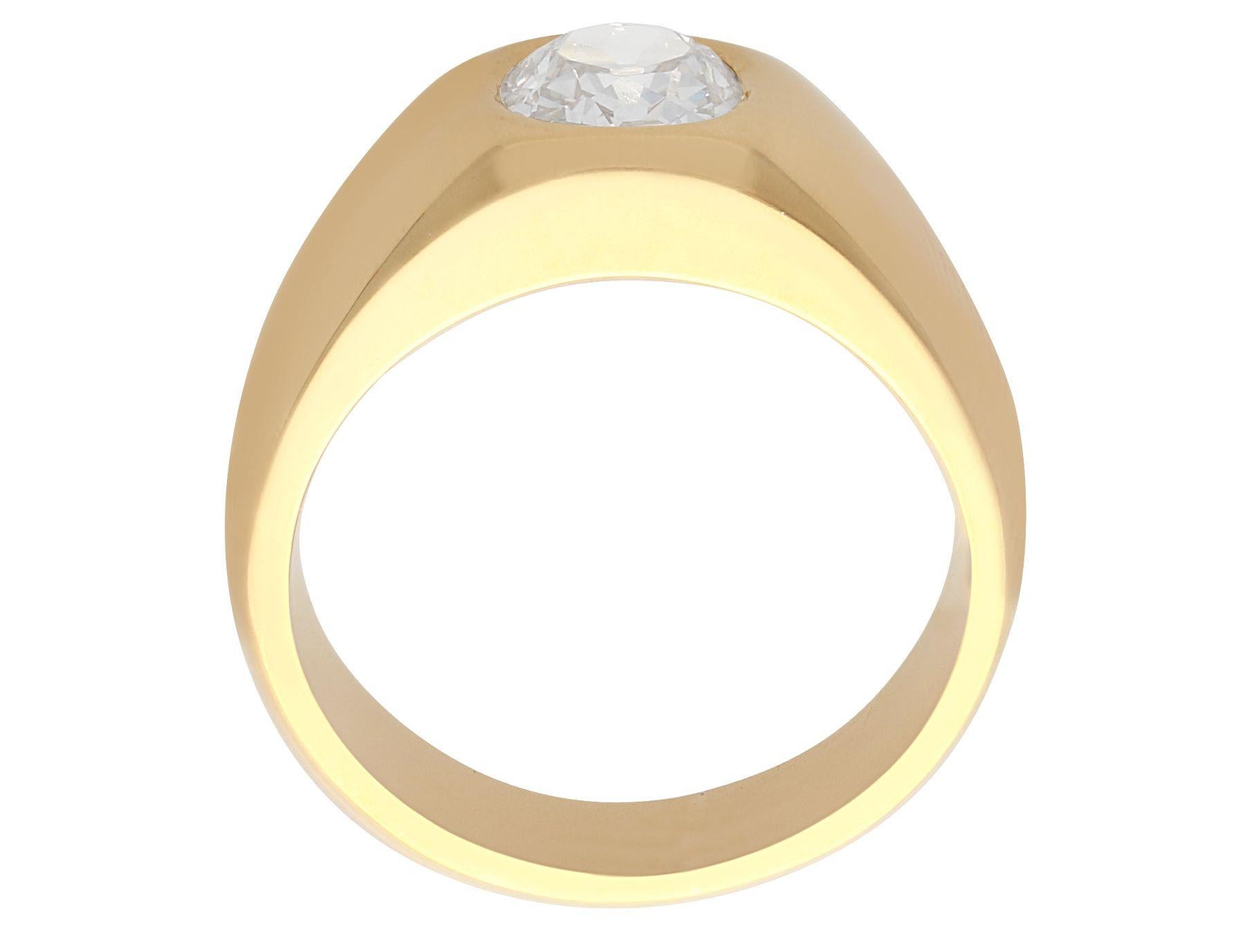 Old European Cut 1940s French 1.04 Carat Diamond and Yellow Gold Gent's Solitaire Ring