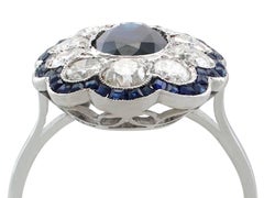 1940s French 1.66 Carat Sapphire and 1.60 Carat Diamond Platinum Cluster Ring