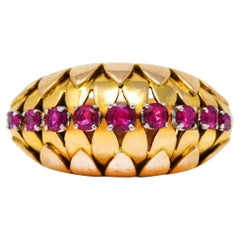 1940's French 1.70 Carats Retro Ruby 14 Karat Two-Tone Gold Platinum Fanned Ring