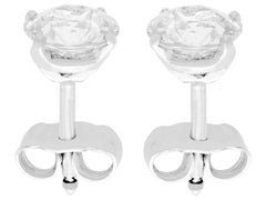 1940s, French 1.96 Carat Diamond and White Gold Stud Earrings