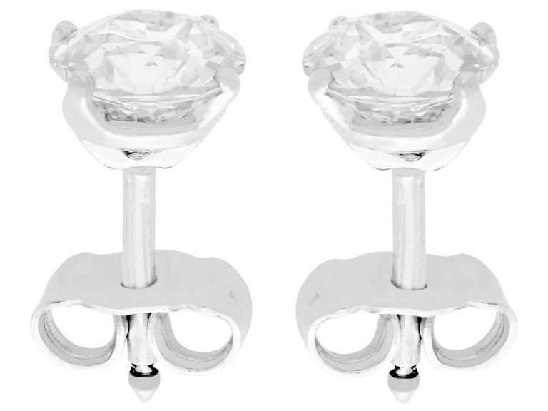 1940s, French 1.96 Carat Diamond and White Gold Stud Earrings For Sale