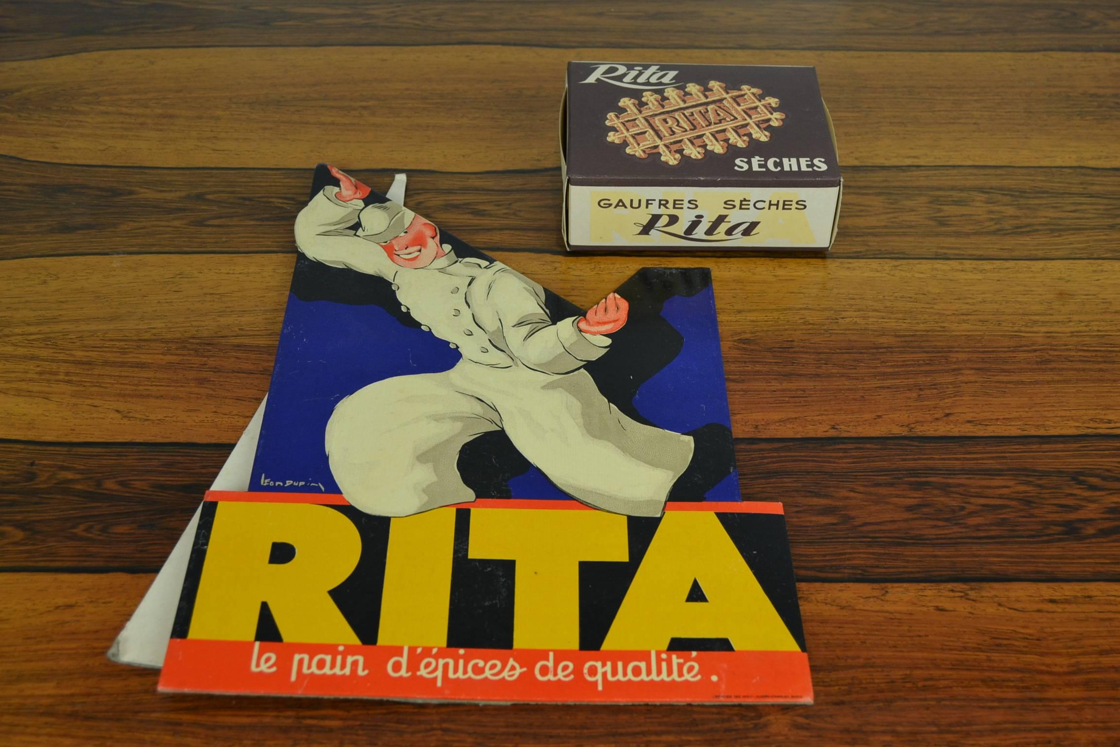 1940s French 3-D Litho Cardboard Advertising Sign for Rita Waffles, Leon Dupin 2