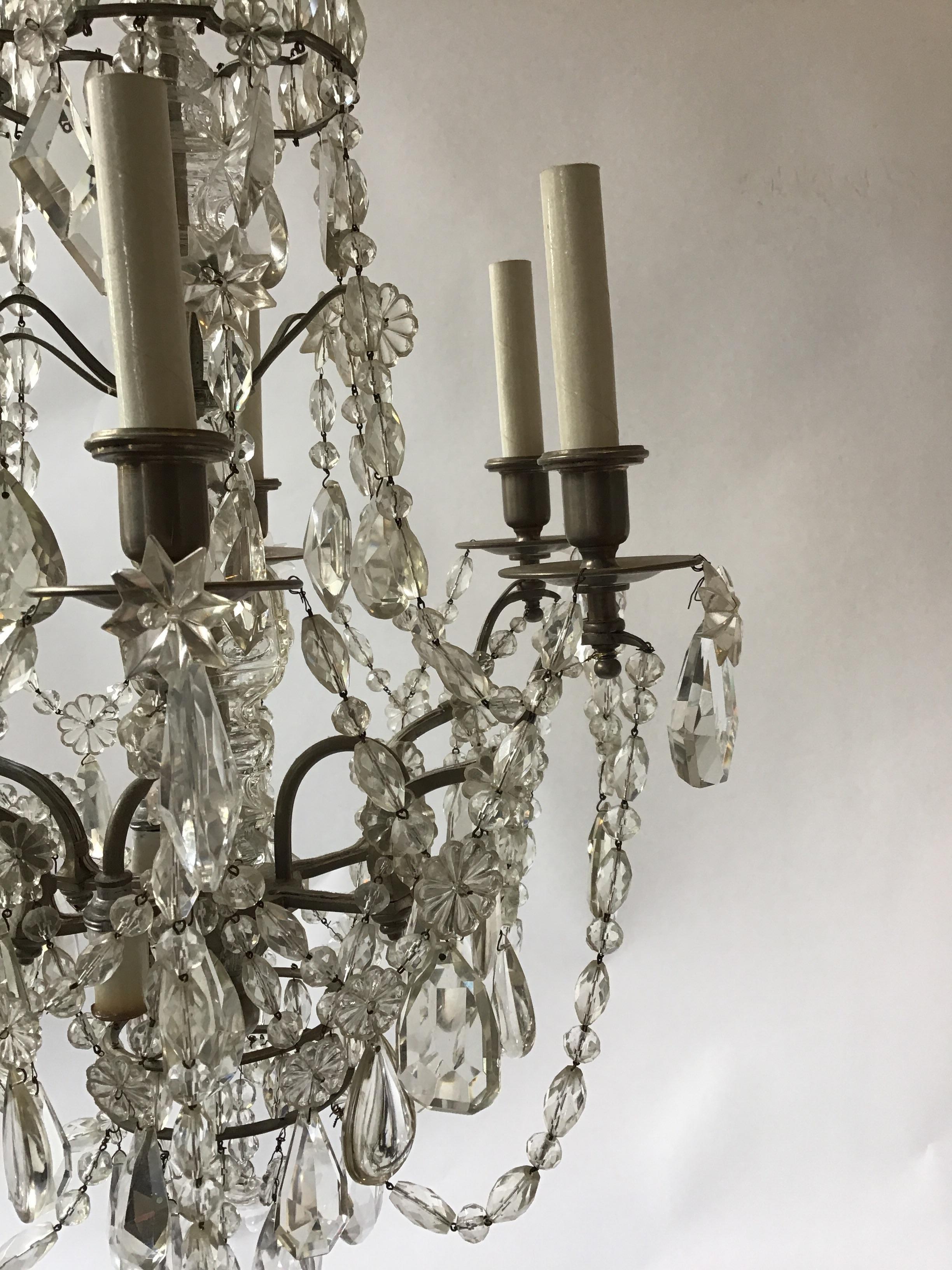 1940s French 6-arm Crystal Chandelier For Sale 5