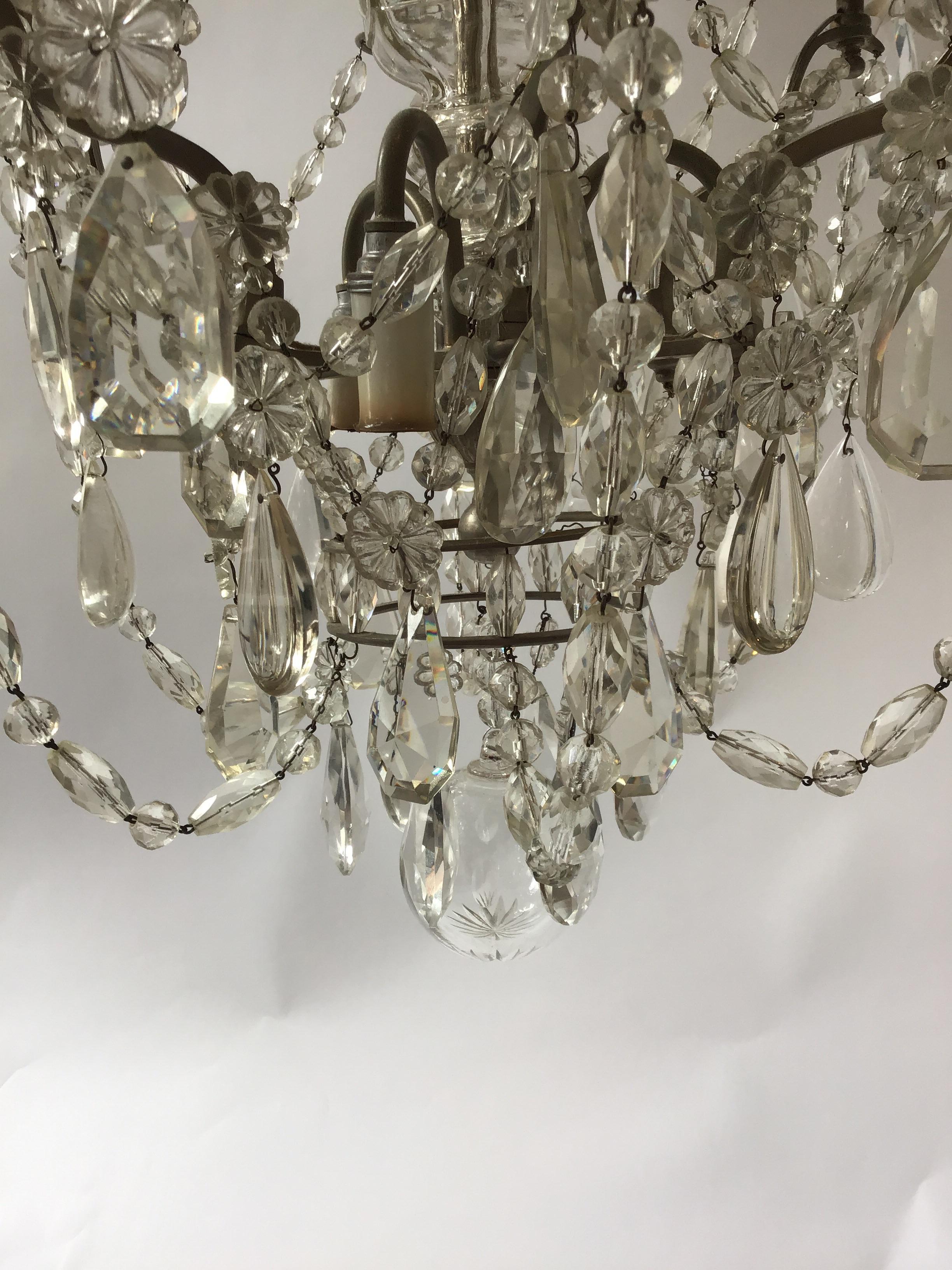 1940s French 6-arm Crystal Chandelier For Sale 6