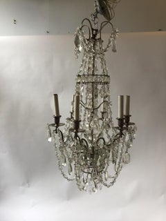 1940s French 6-arm Crystal Chandelier