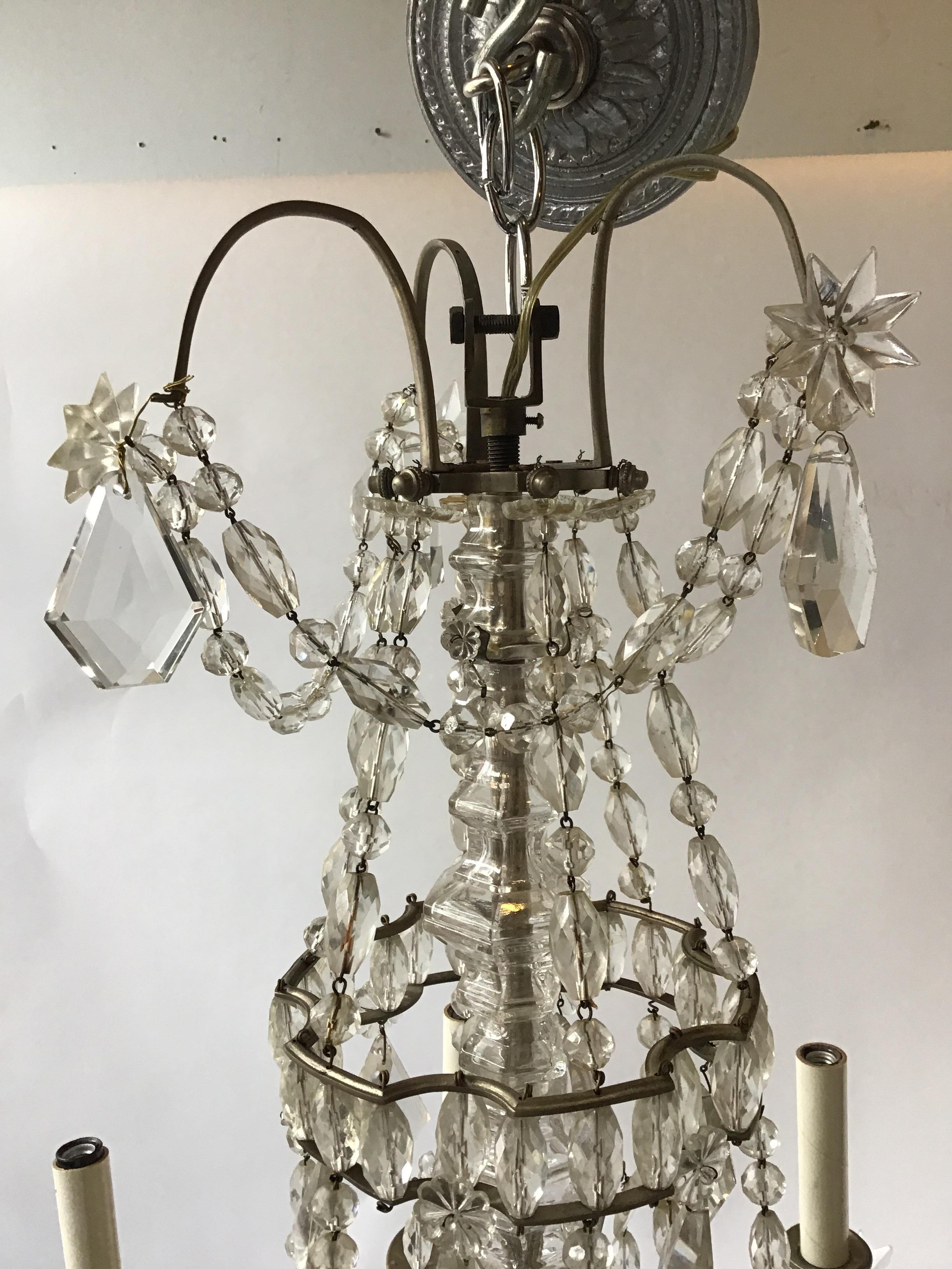 1940s French 6-arm Crystal Chandelier For Sale 1