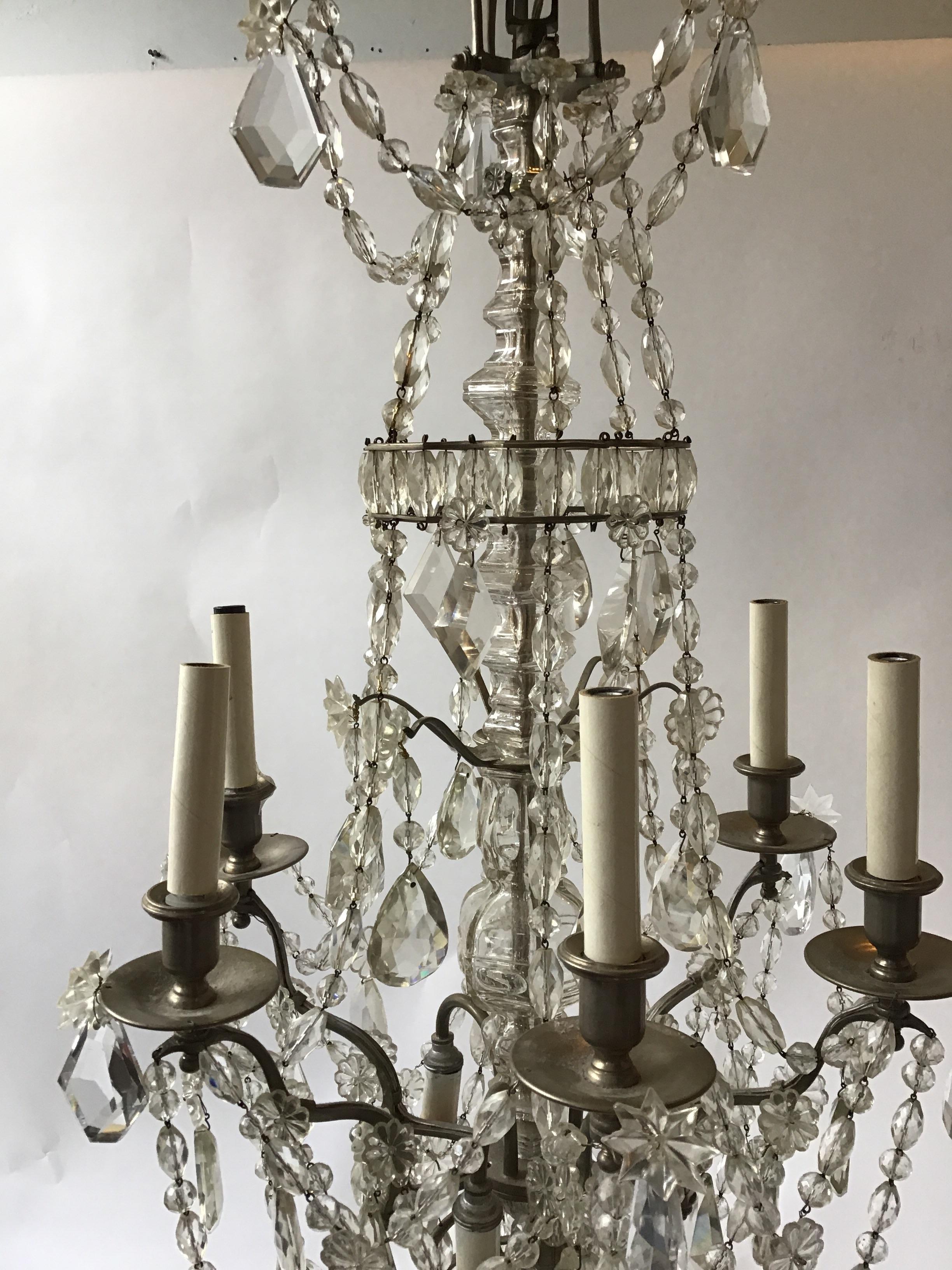 1940s French 6-arm Crystal Chandelier For Sale 2