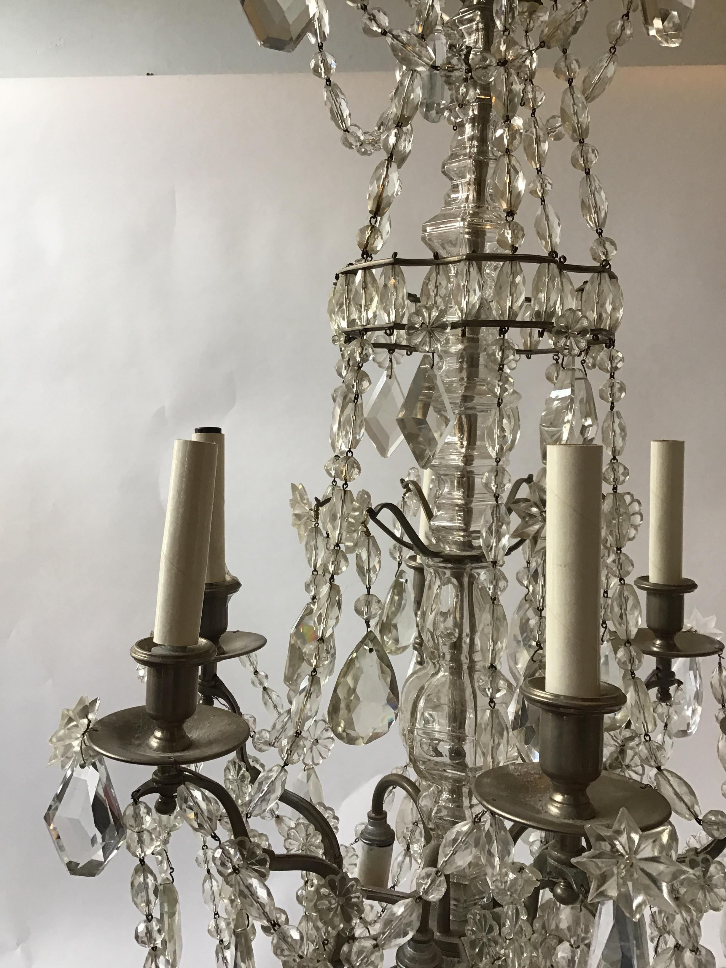 1940s French 6-arm Crystal Chandelier For Sale 3