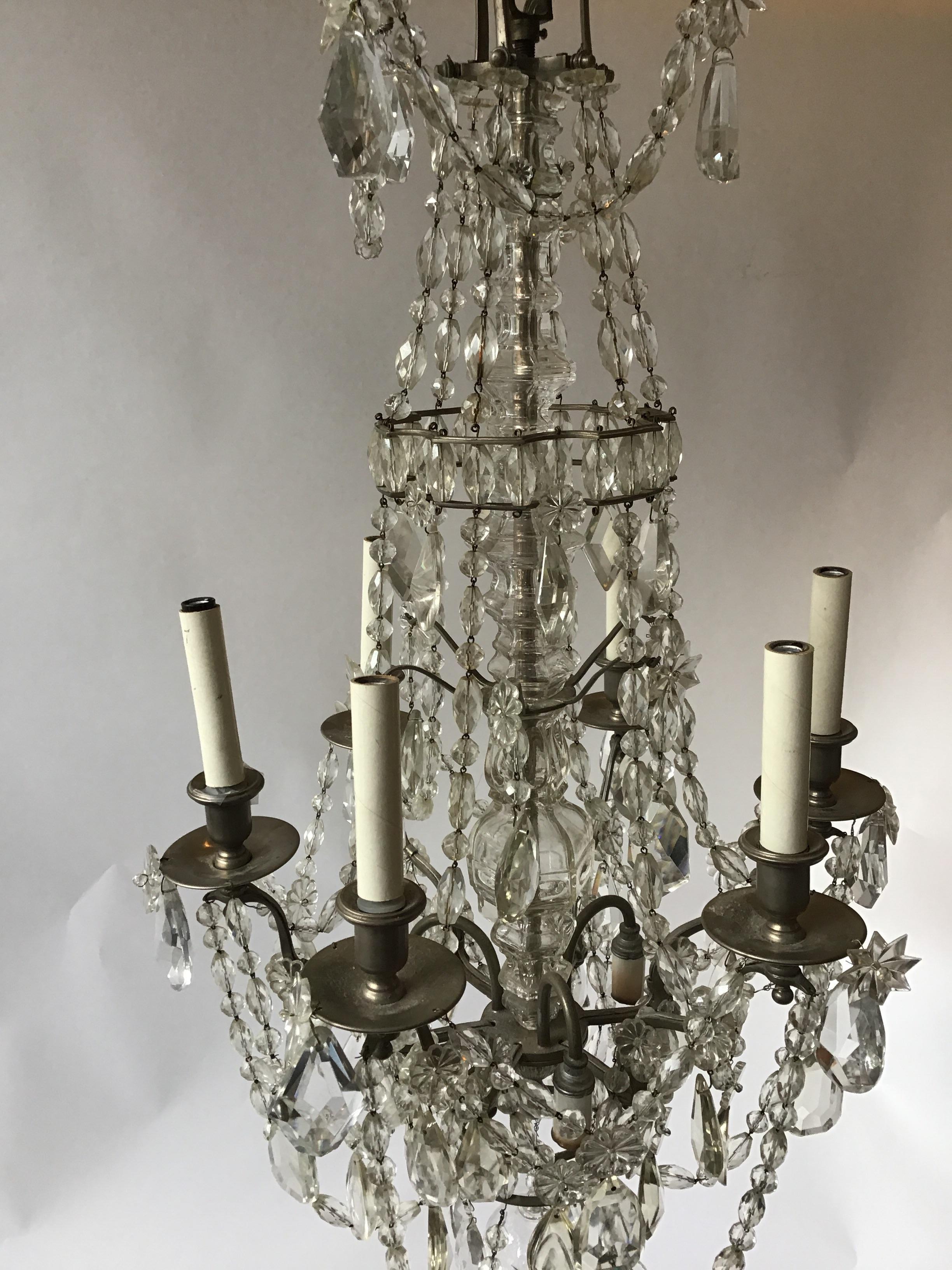1940s French 6-arm Crystal Chandelier For Sale 4