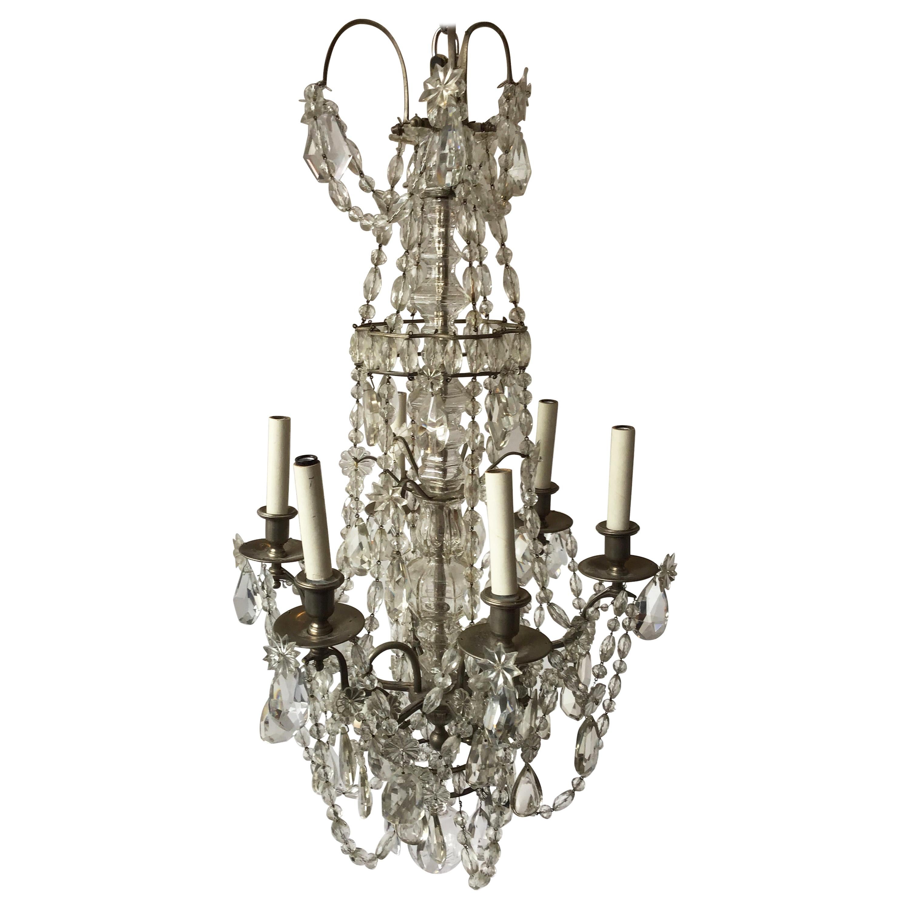 1940s French 6-arm Crystal Chandelier