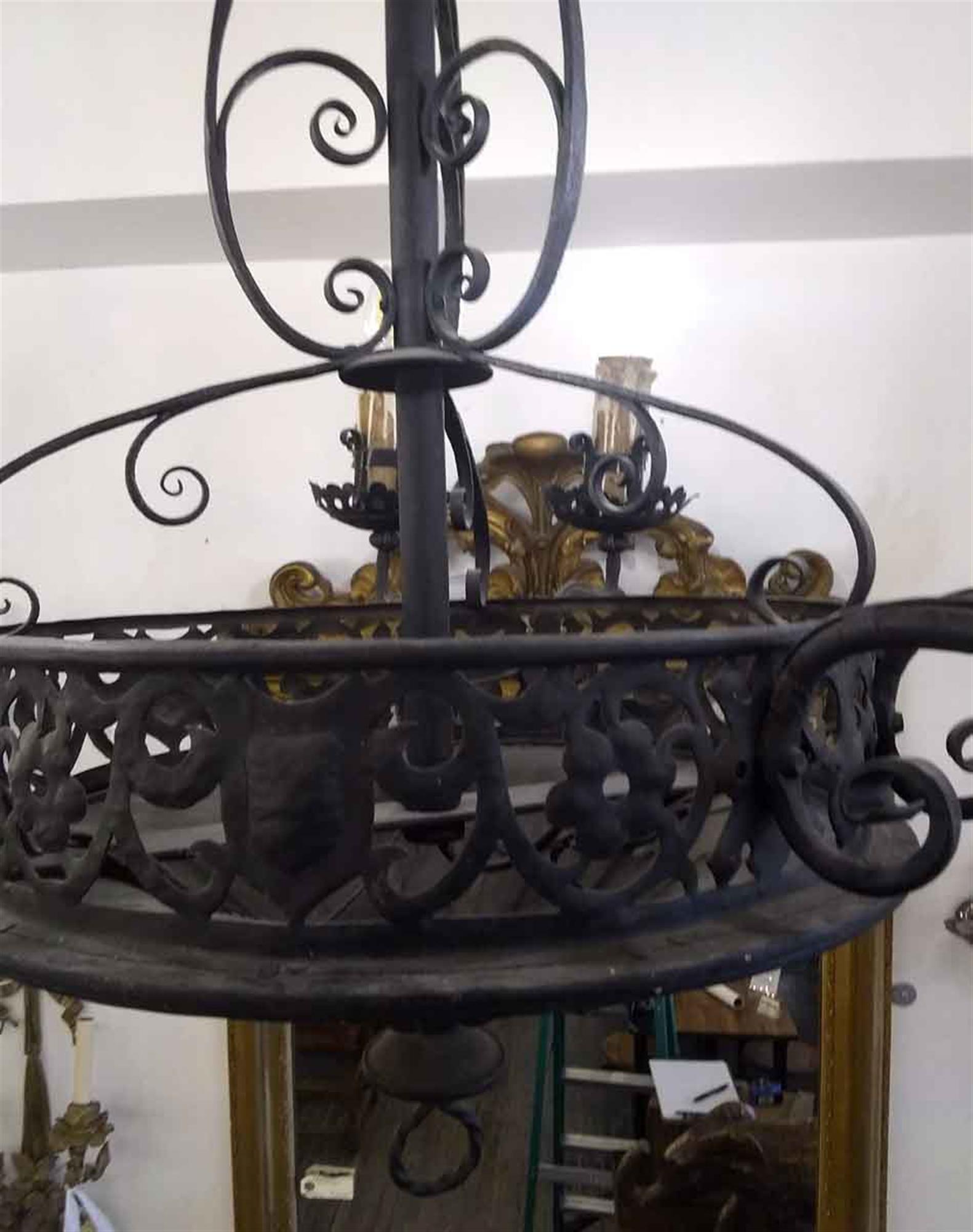 Mid-20th Century 1940s French 6-Arm Wrought Iron Chandelier