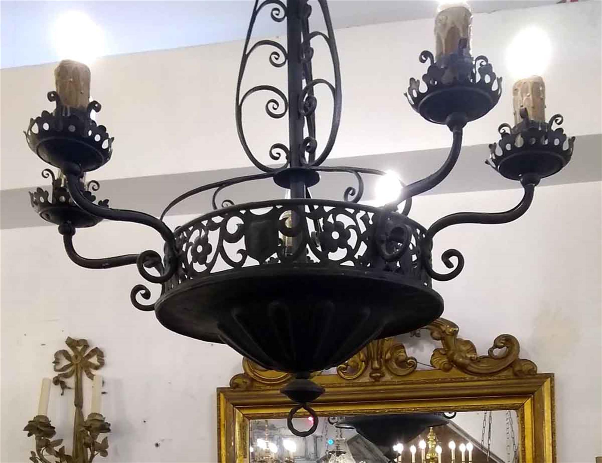 1940s French 6-Arm Wrought Iron Chandelier 1