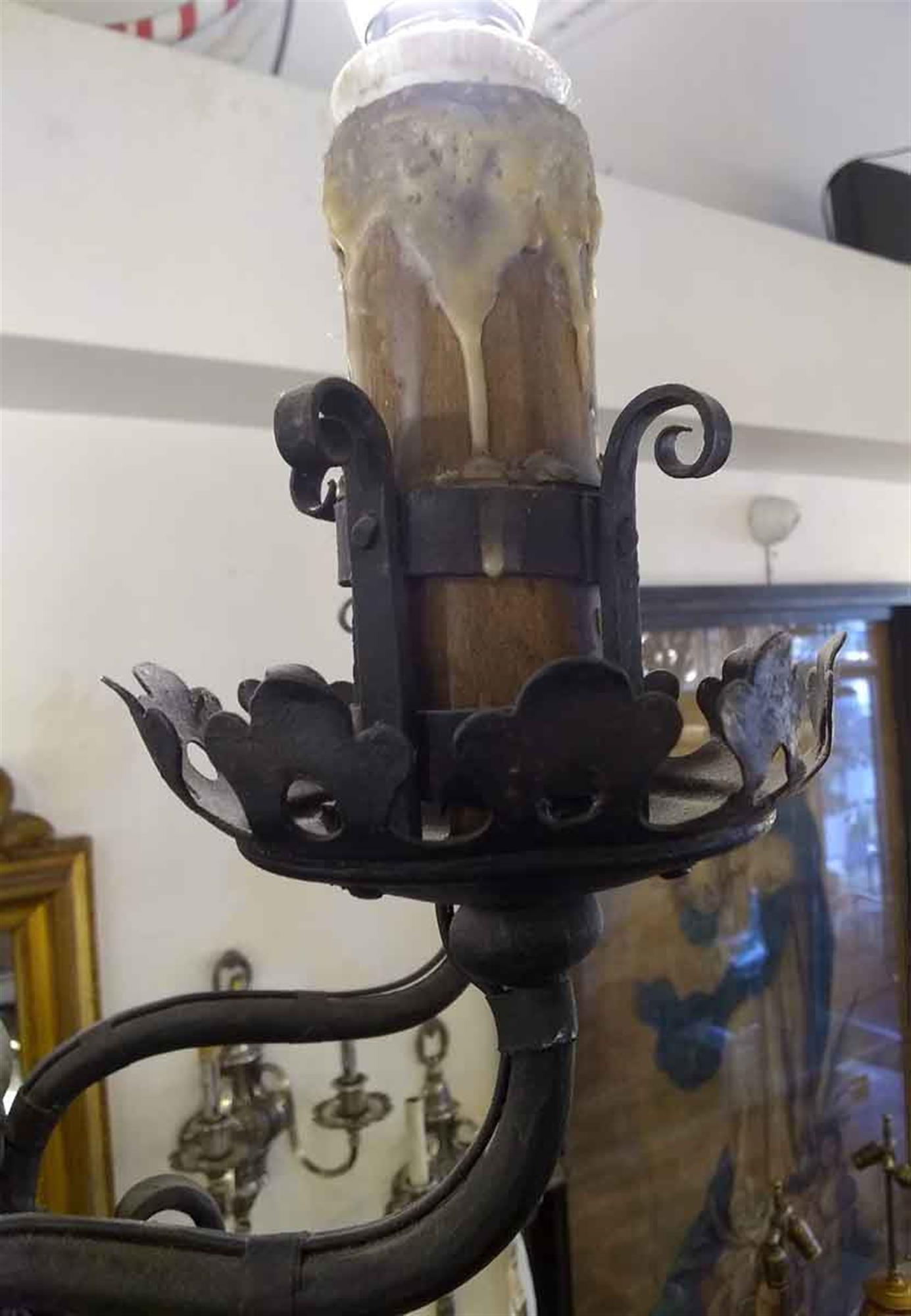 1940s French 6-Arm Wrought Iron Chandelier 3
