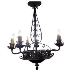 1940s French 6-Arm Wrought Iron Chandelier