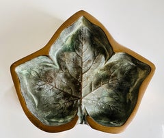 1940s French Art Deco Brutalist Bronze Plane Tree Leaf Ashtray Decorative Bowl
