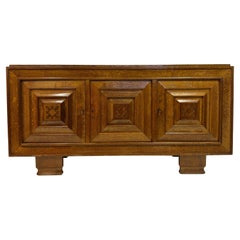 1940s French Art Deco Brutalist Buffet Sideboard in Oak