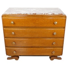 1940s French Art Deco Design Chest of 4 Drawers with Red Marble Tray