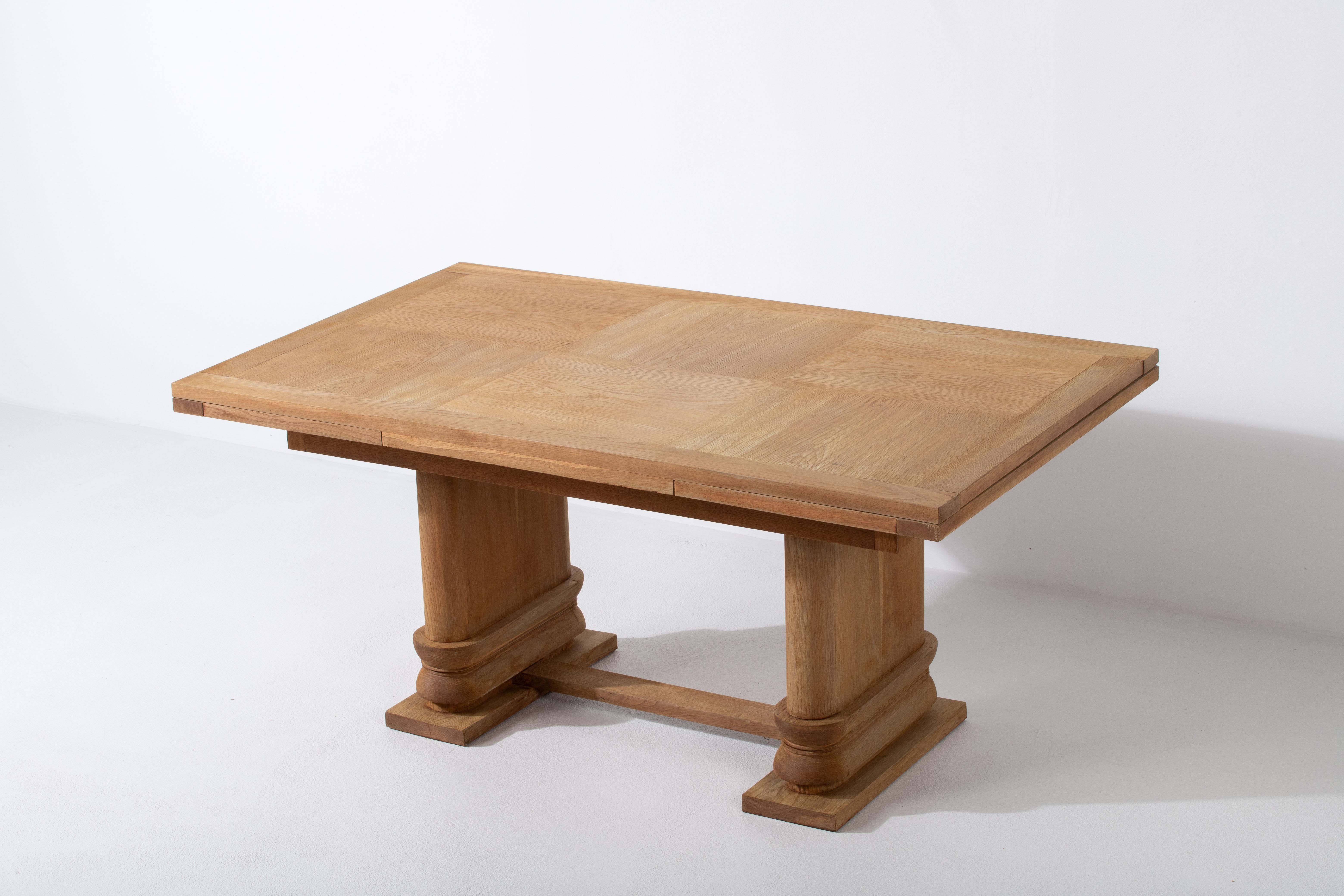 Mid-20th Century 1940s French Art Deco Extendable Oak Table