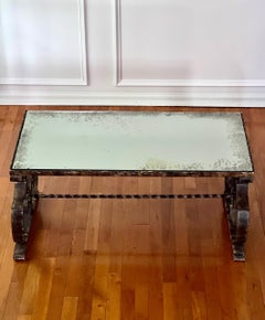 1940s French Art Deco Iron and Eglomise Mirror Top Coffee Table