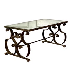 Mesa de centro francesa Art Decó de 1940 de hierro y tapa de espejo eglomise