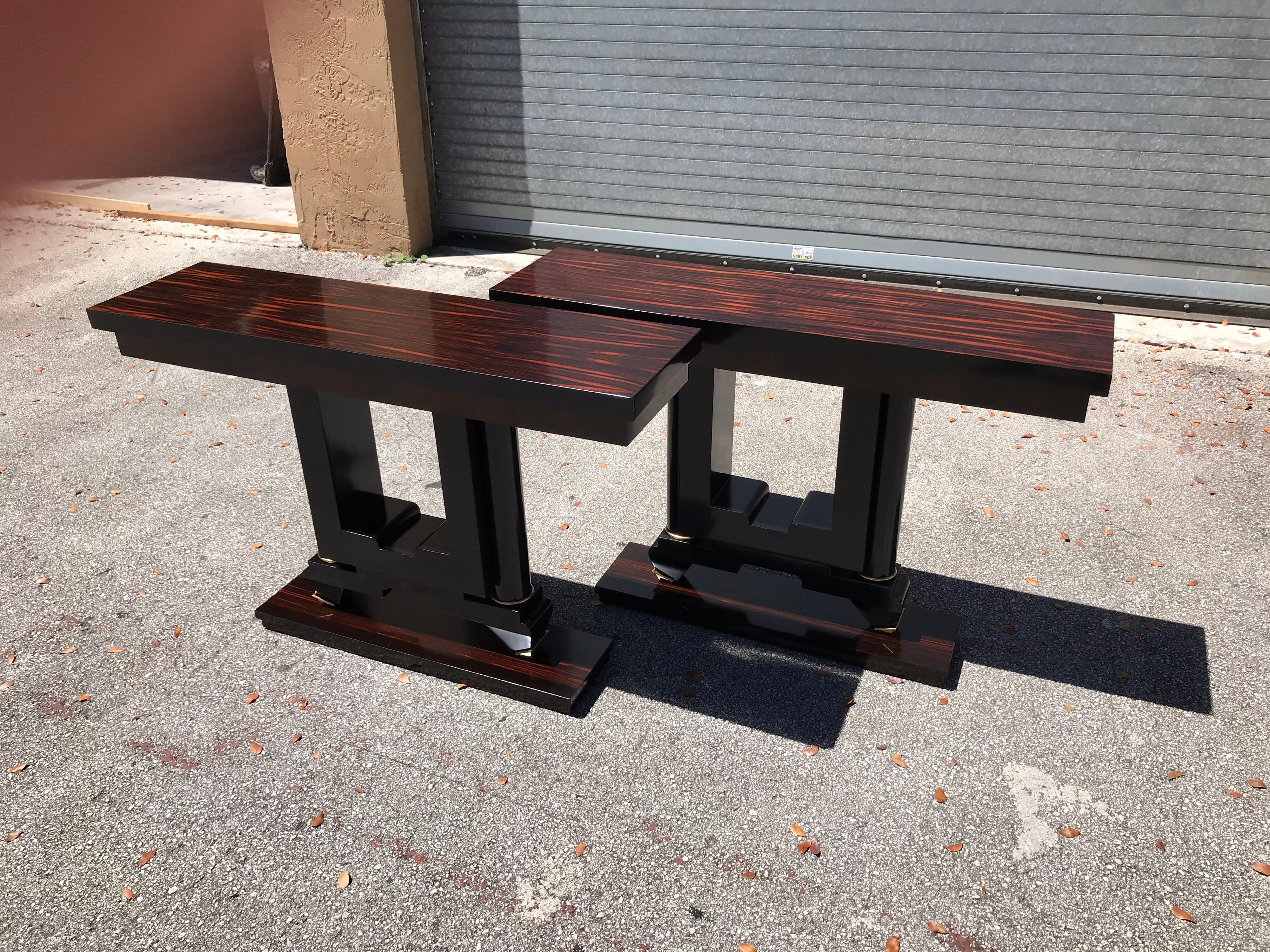 1940s French Art Deco Macassar Ebony Console Tables, a Pair 14