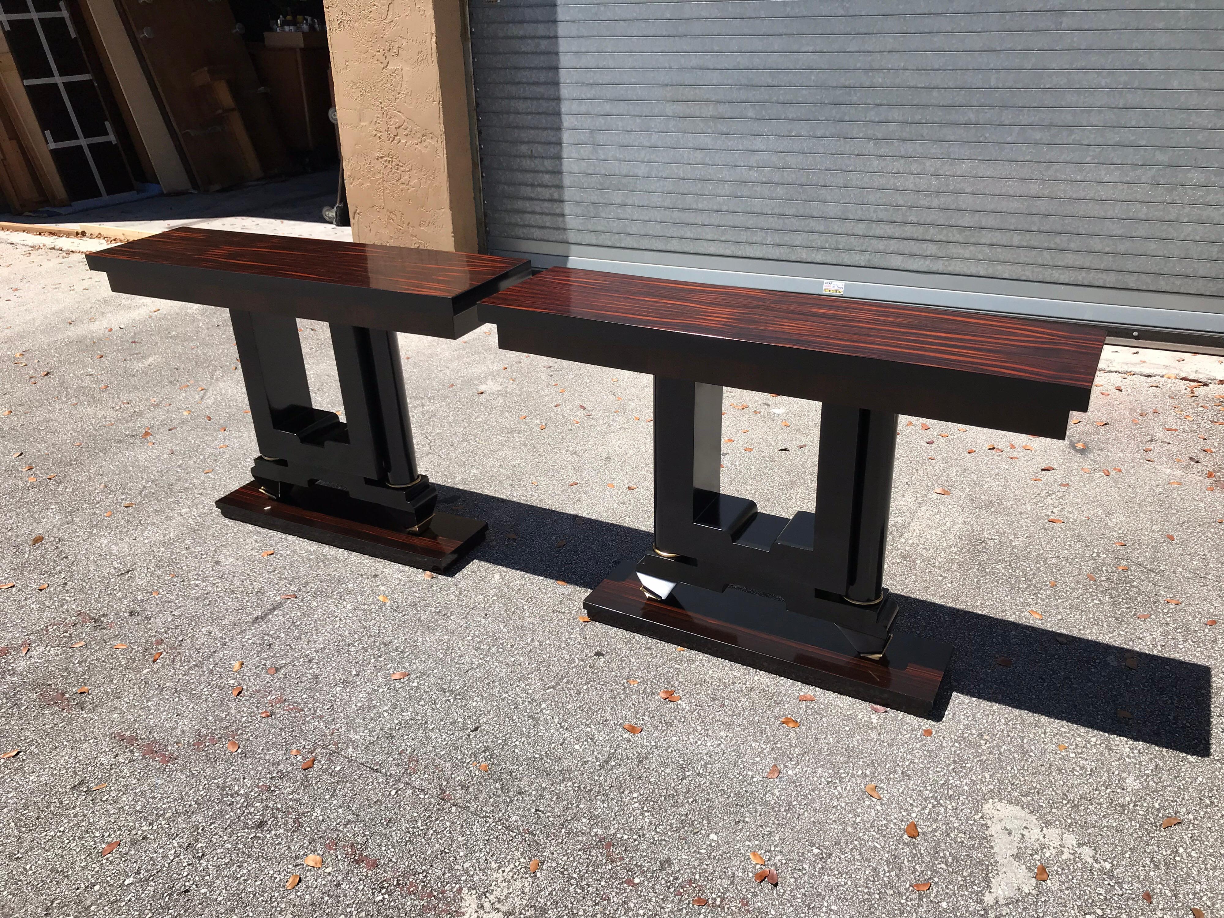 1940s French Art Deco Macassar Ebony Console Tables, a Pair 3