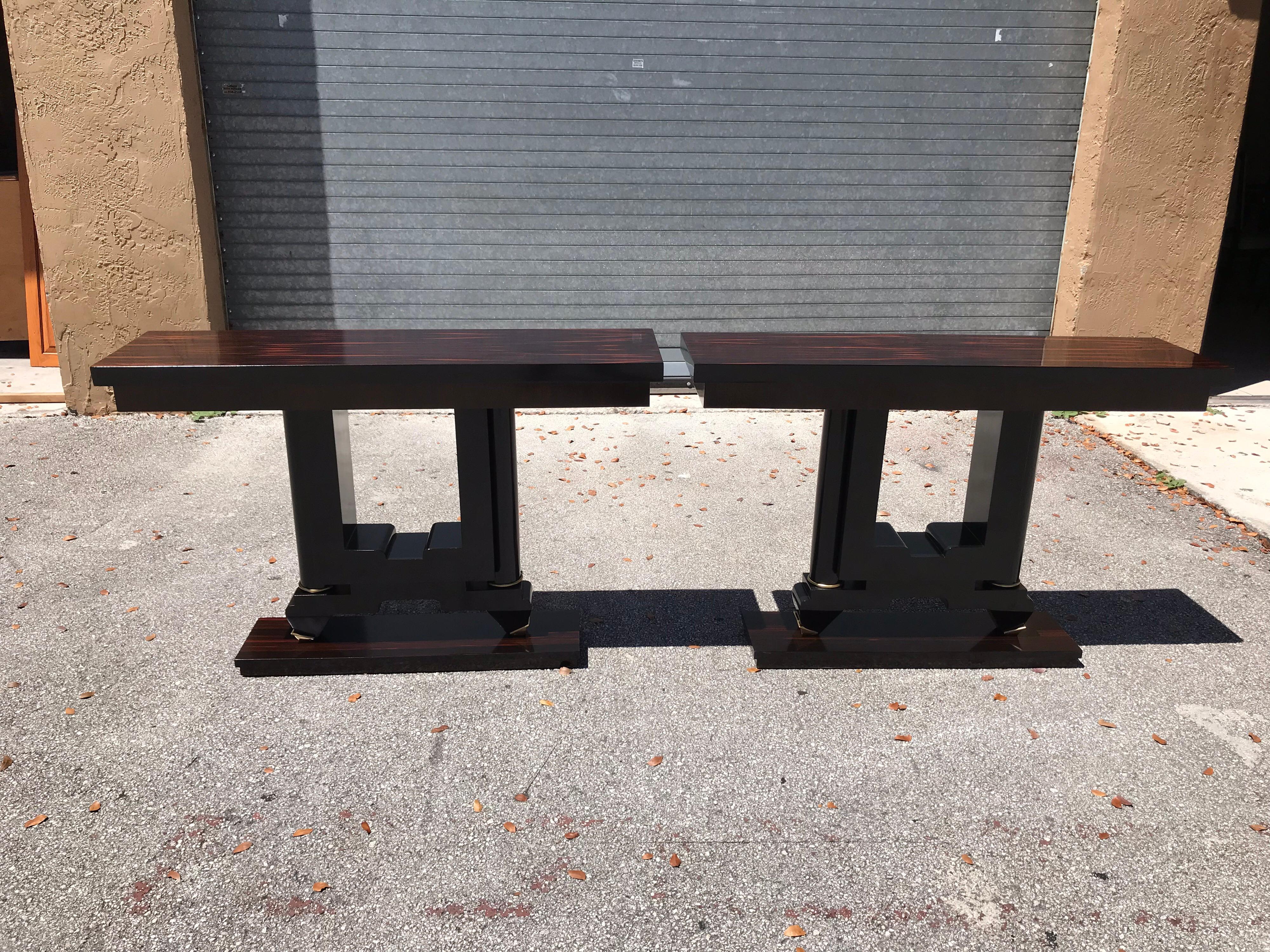 1940s French Art Deco Macassar Ebony Console Tables, a Pair 4