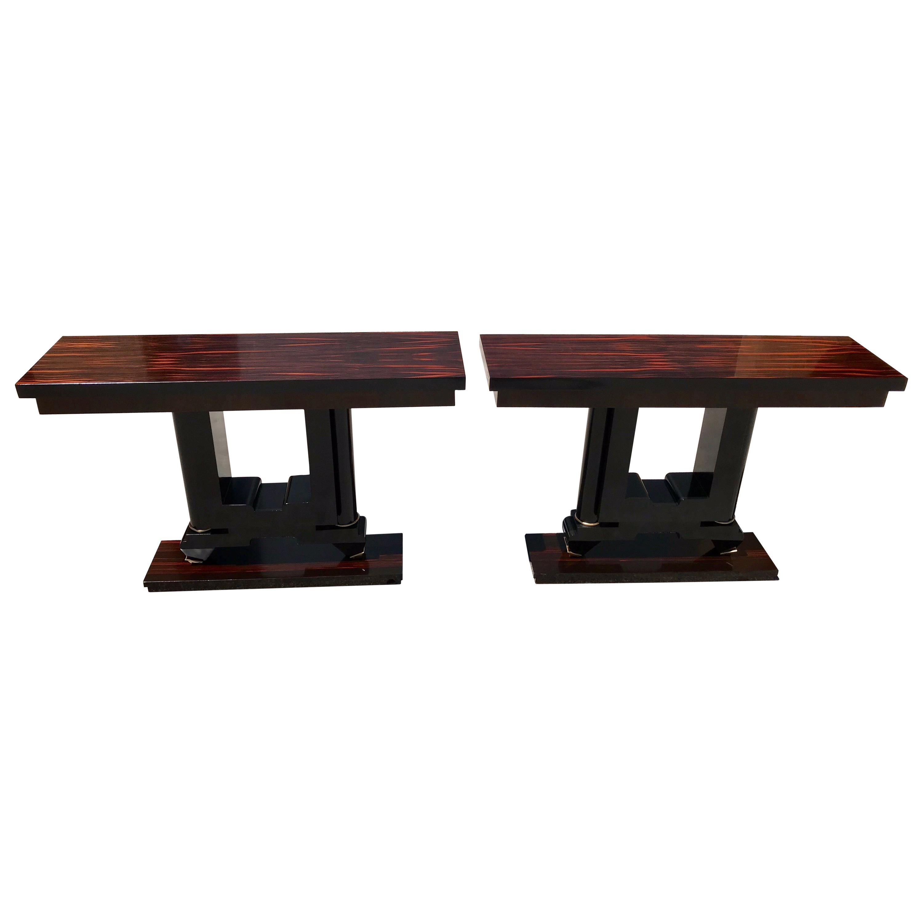 1940s French Art Deco Macassar Ebony Console Tables, a Pair