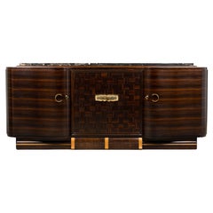 Credenza francese Art Deco Macassar degli anni '40 con piano in marmo nero