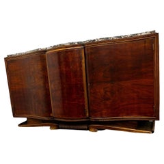 Vintage 1940’s French Art Deco Marble Top Burled Wood and Walnut Credenza