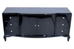 1940s French Art Deco Sideboard in Black Piano Lacquer with Drawers and Doors