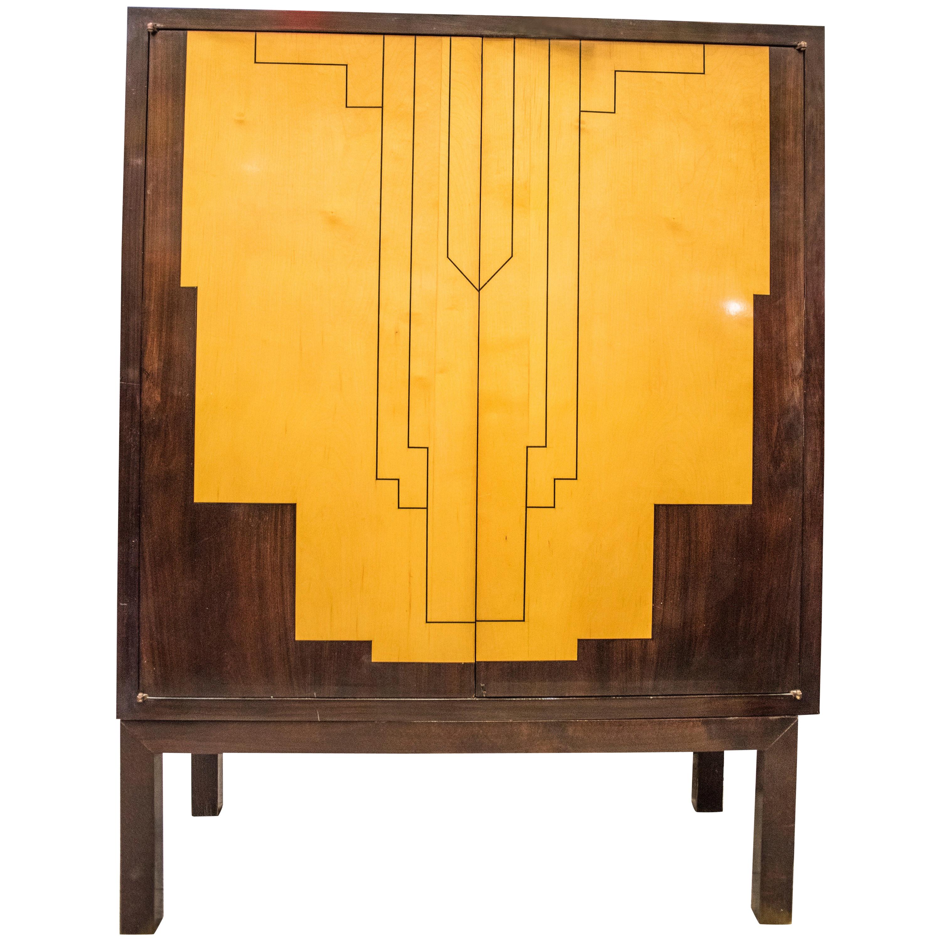 1940s French Art-Deco Style Lemongrass and Rosewood Cabinet