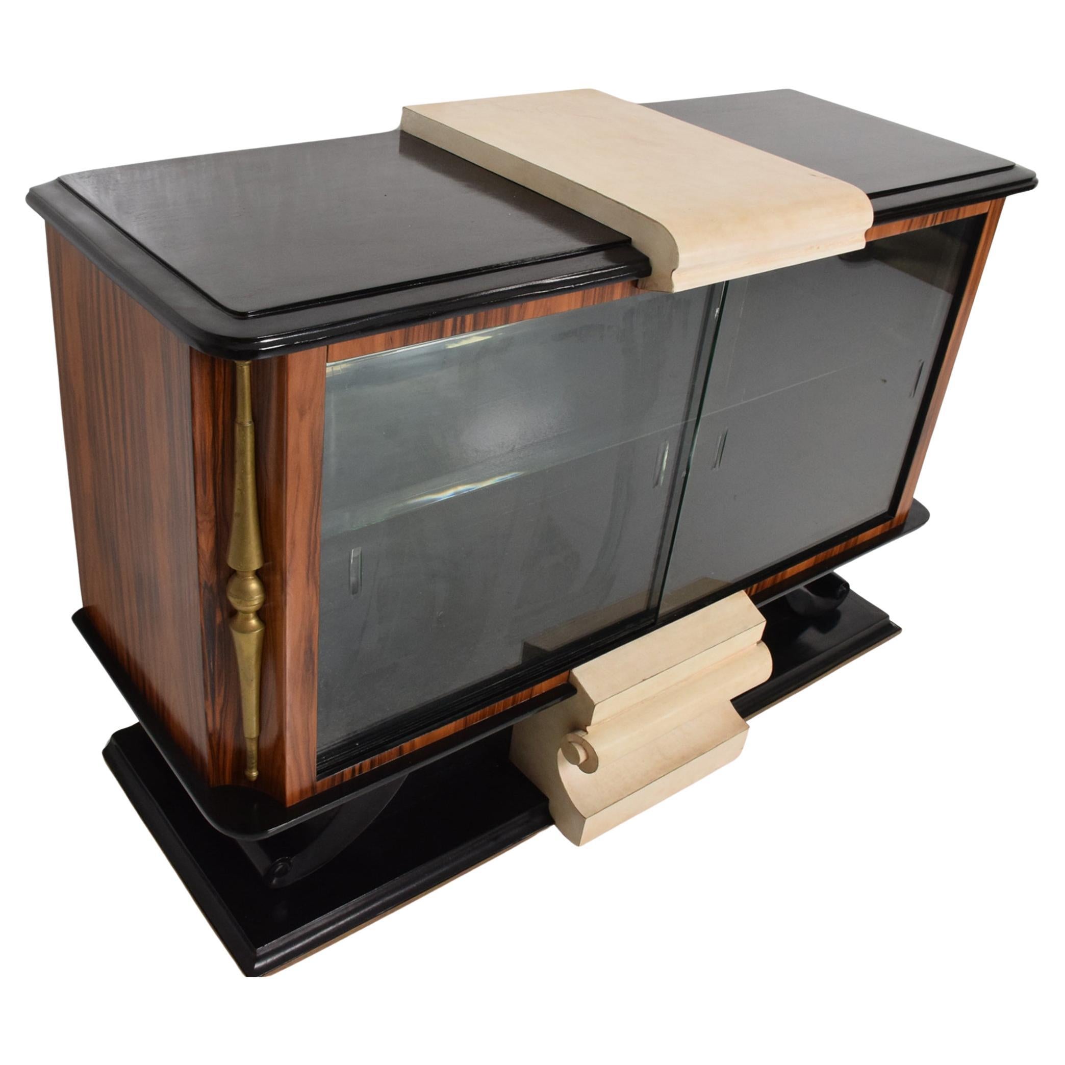 1940s French Art Deco Vitrine Credenza Roberto 
Mito Block