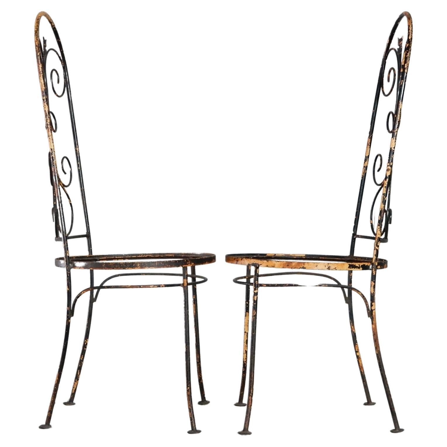 Wrought Iron 1940's French Artistic Iron Tall Back Garden Patio Chairs For Sale