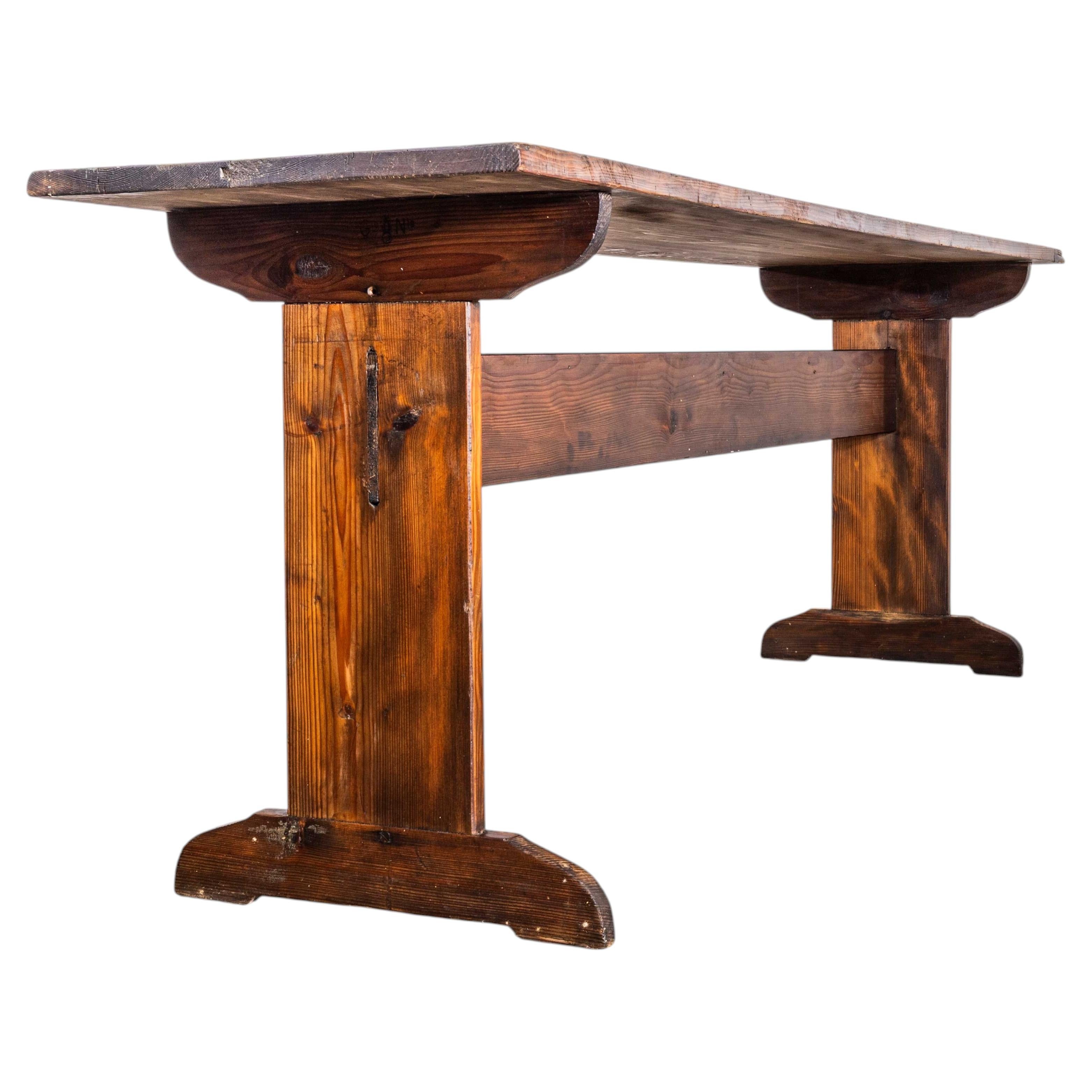 1940's French Arts And Crafts Scrubbed Top Dining Table For Sale