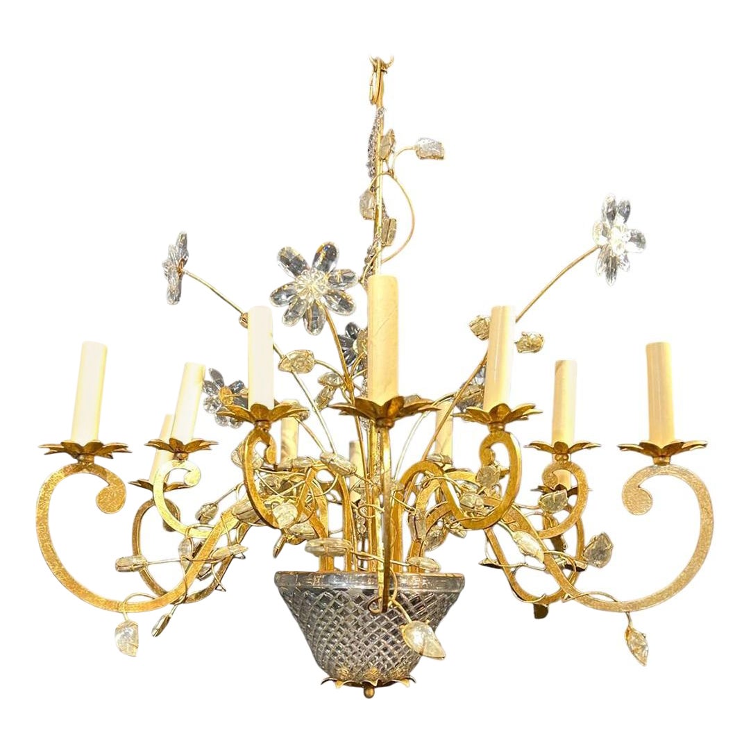 Lustre à 12 Lights en Bagues Françaises des années 1940 avec corps en verre