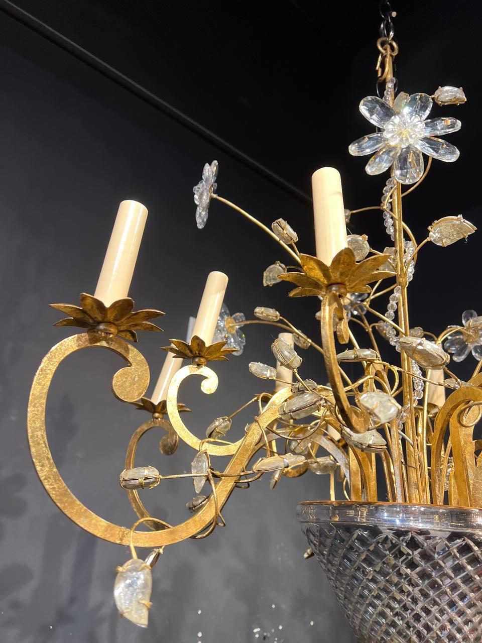 Mid-20th Century 1940’s French Bagues 12 Lights Chandelier with Glass Body  For Sale