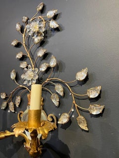 Vintage Gilt Iron and Crystal Sconces