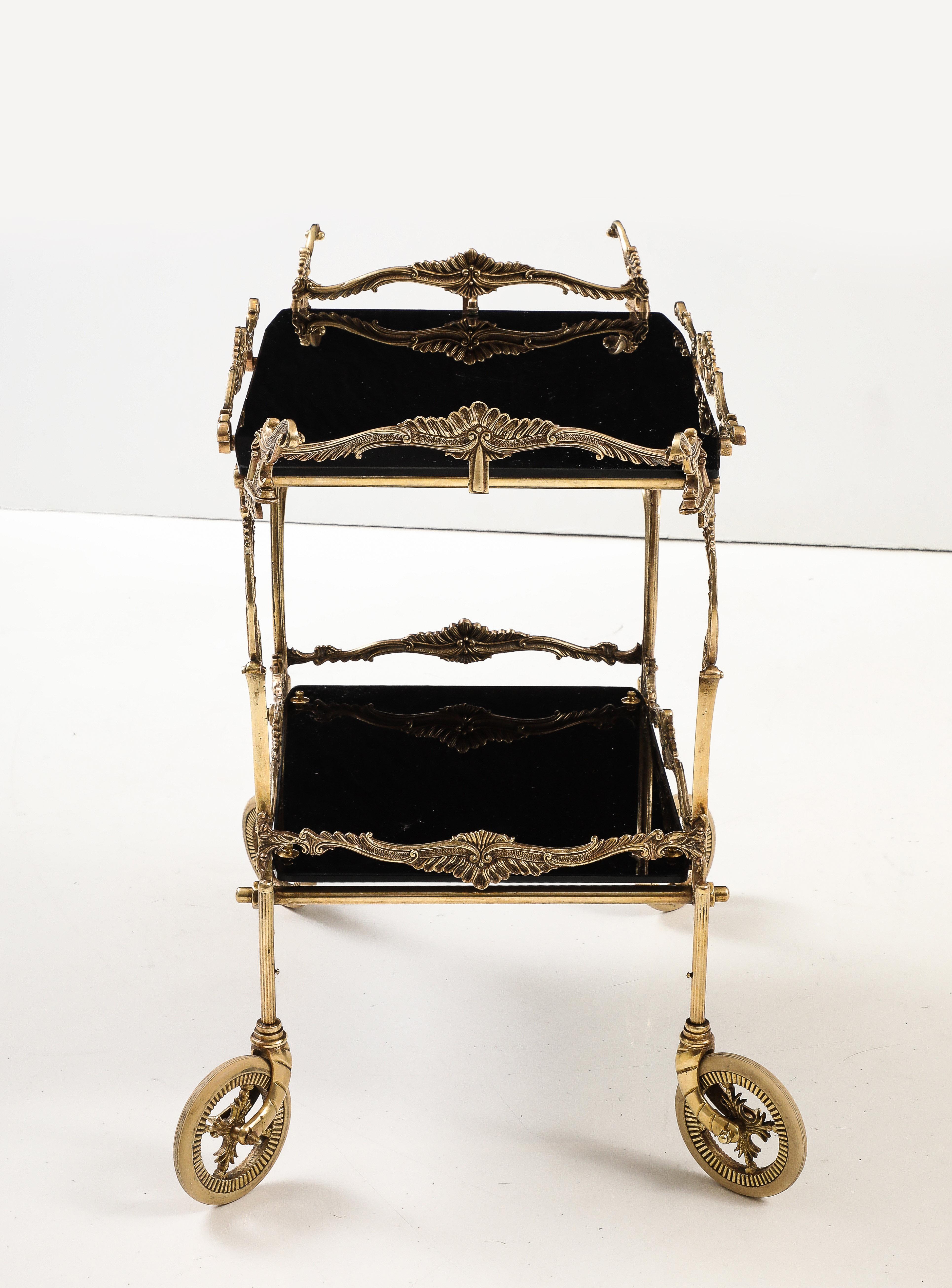 1940's French Baroque Style Brass Two Tier Bar Cart  For Sale 11