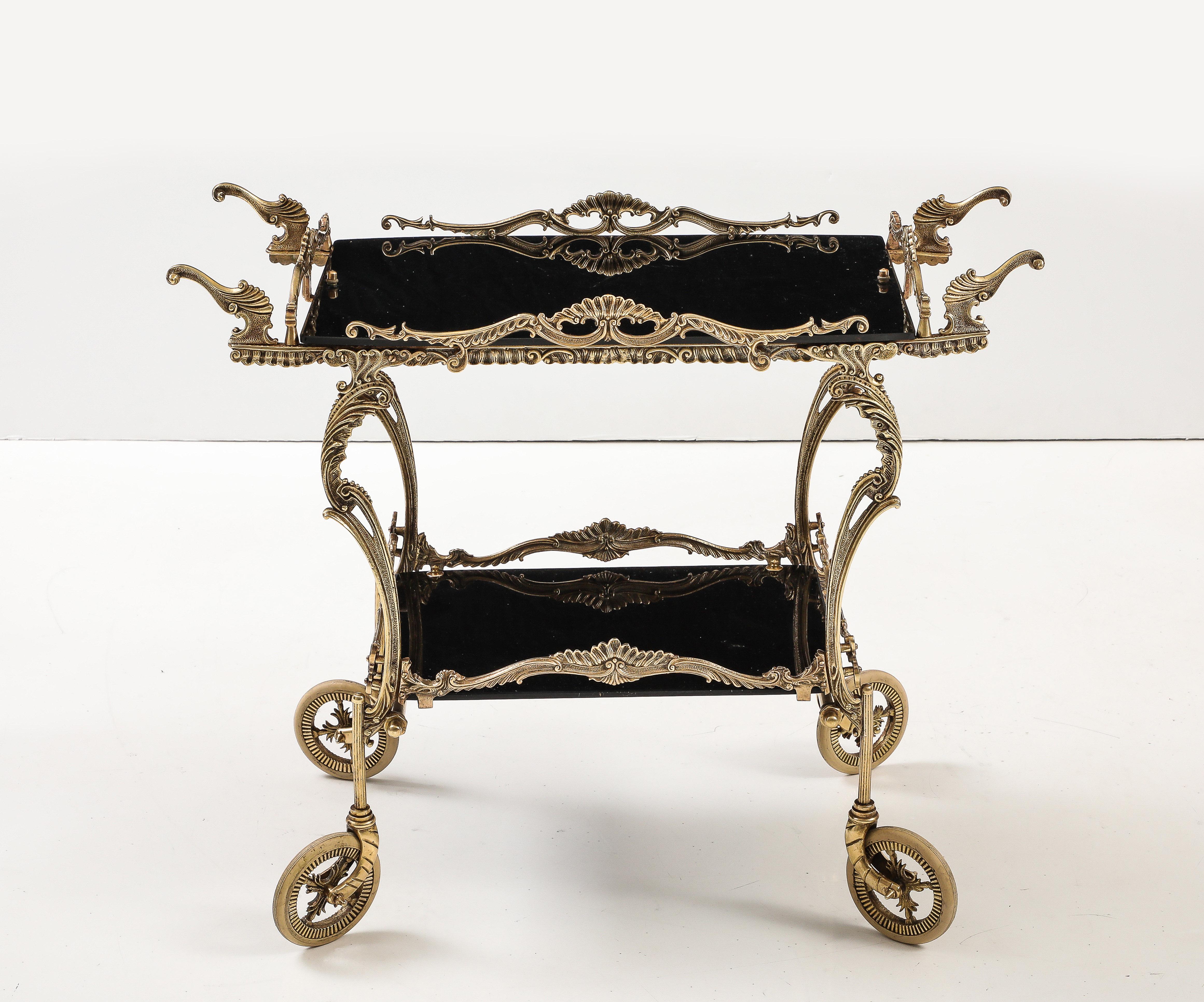 1940's French Baroque Style Brass Two Tier Bar Cart  For Sale 15