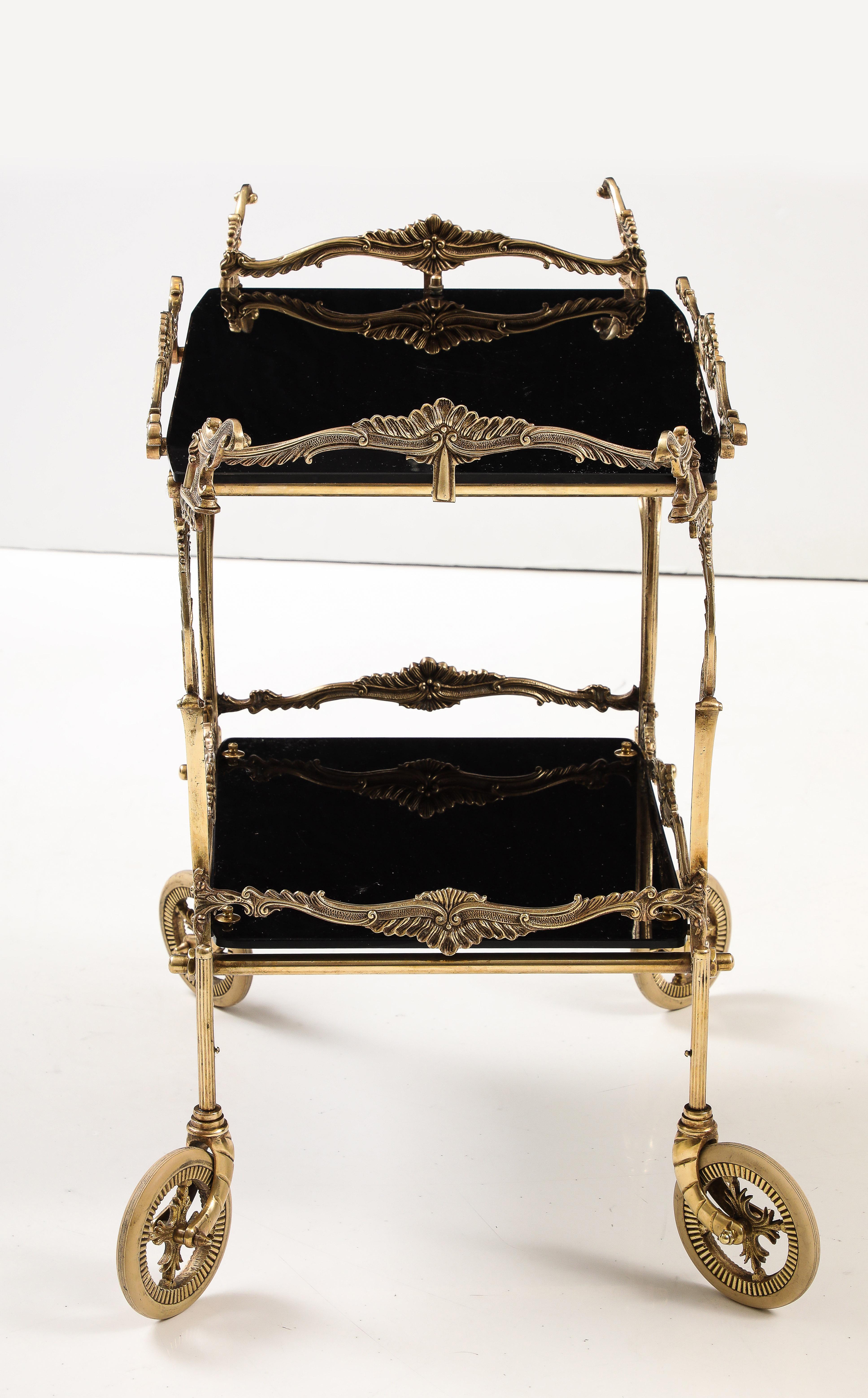 1940's French Baroque Style Brass Two Tier Bar Cart  For Sale 2